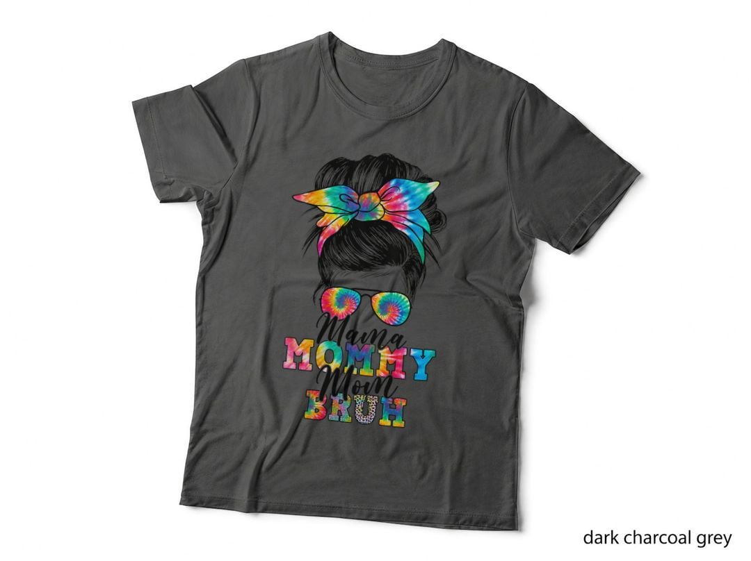 Mama Mommy Mom Bruh Messy Bun Tie Dye Leopard Mom Life, Mothers Day T-Shirt