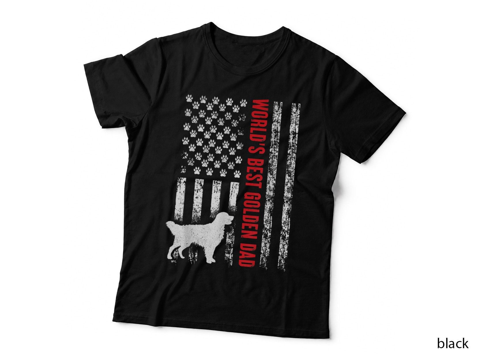 Mens World's Best Golden Retriever Dad Vintage American US Flag T-Shirt