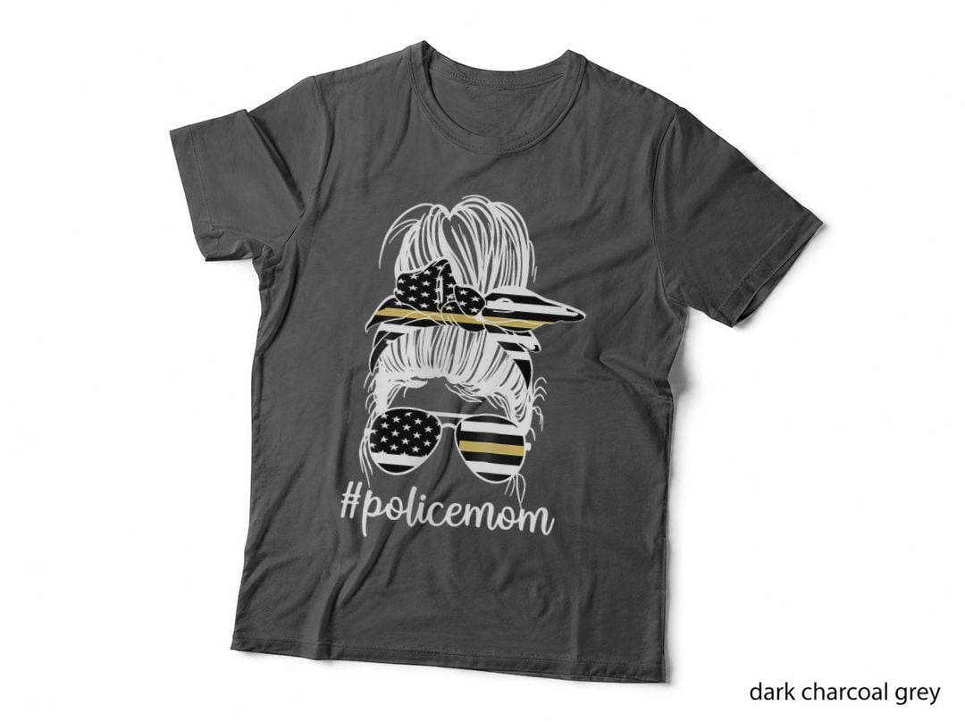 Police Mom Messy Bun Police Officer Mom Mother Blue Line Funny T-Shirt