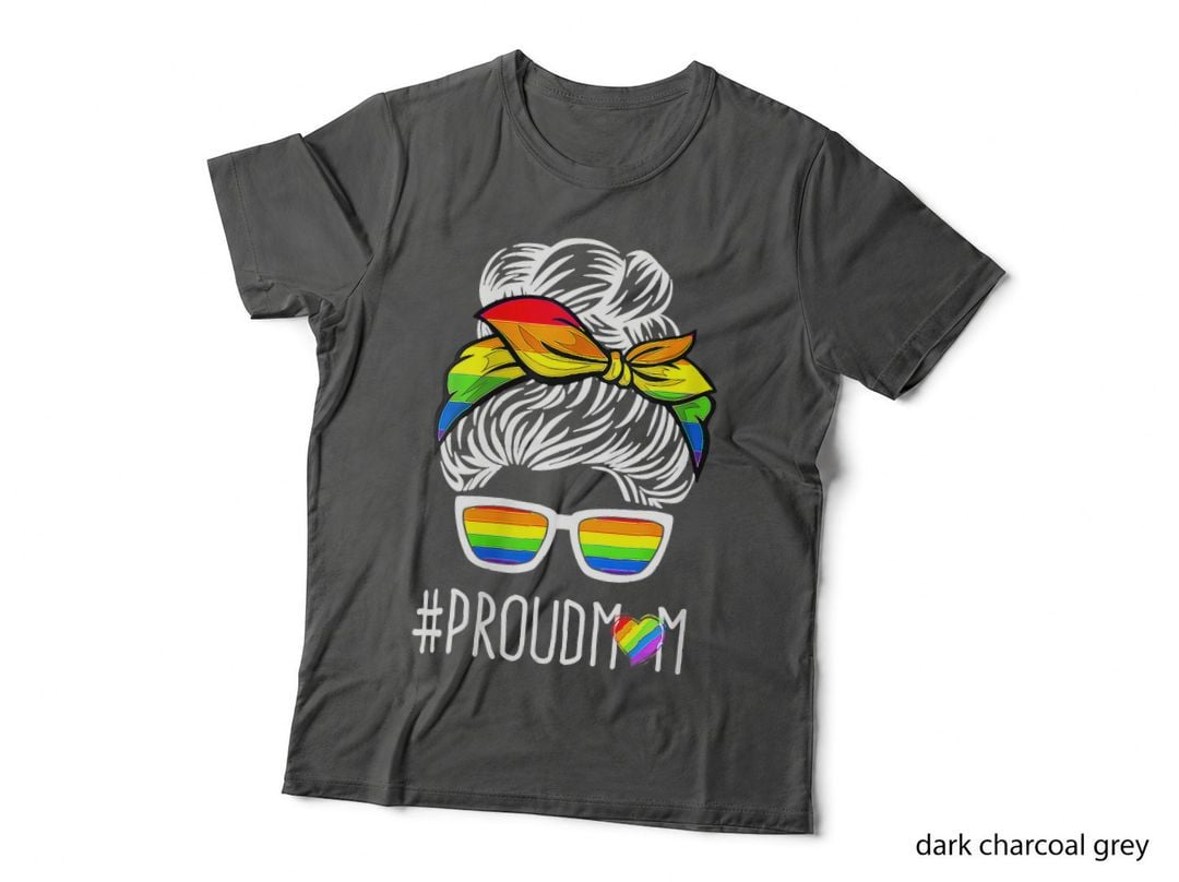 Proud Mom Messy Bun Rainbow Flag Lgbt Pride Ally Lgbtq Mama T-Shirt
