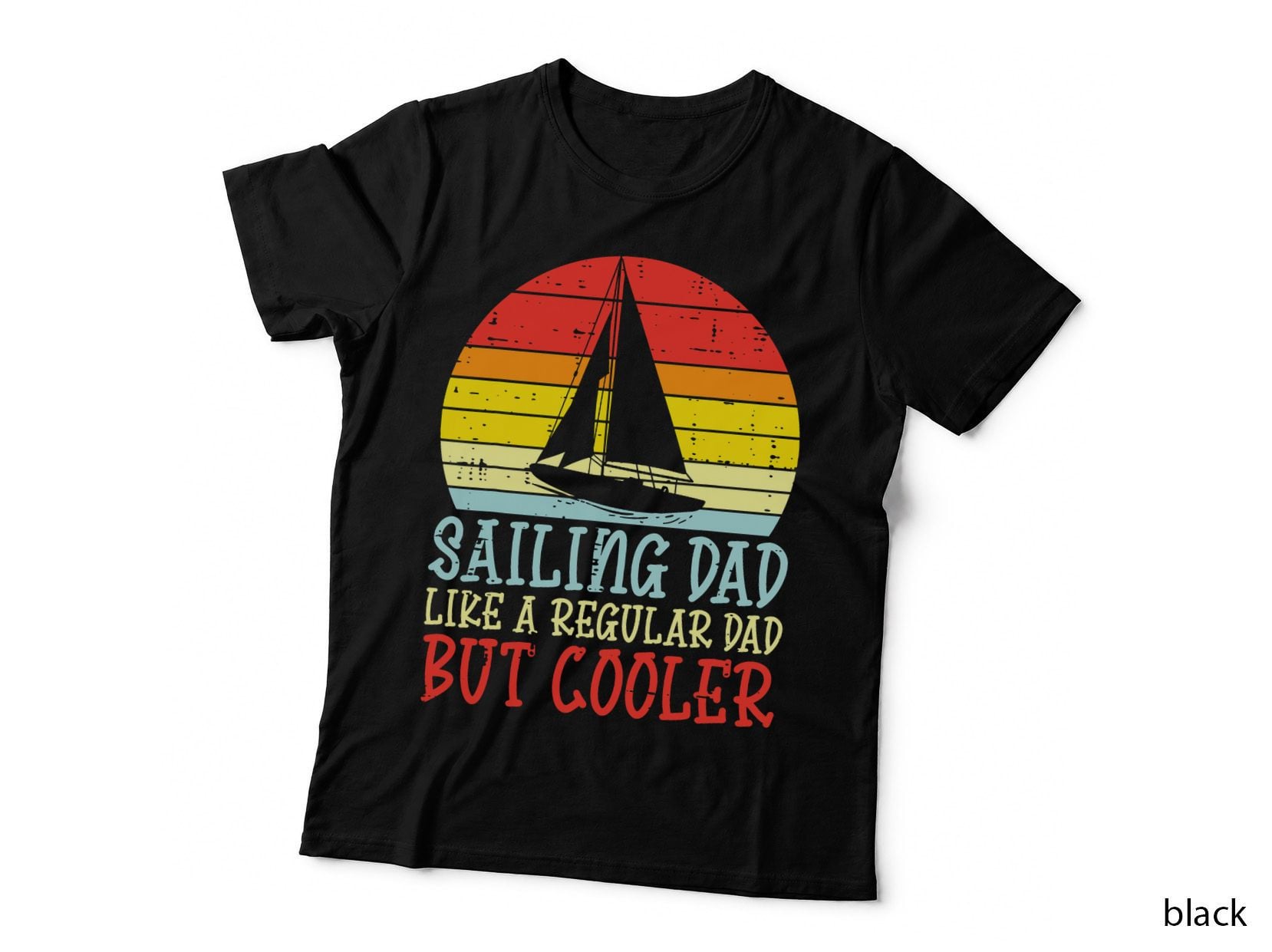 Sailing Dad Cooler Sunser Retro Fathers Day Daddy Papa Men T-Shirt