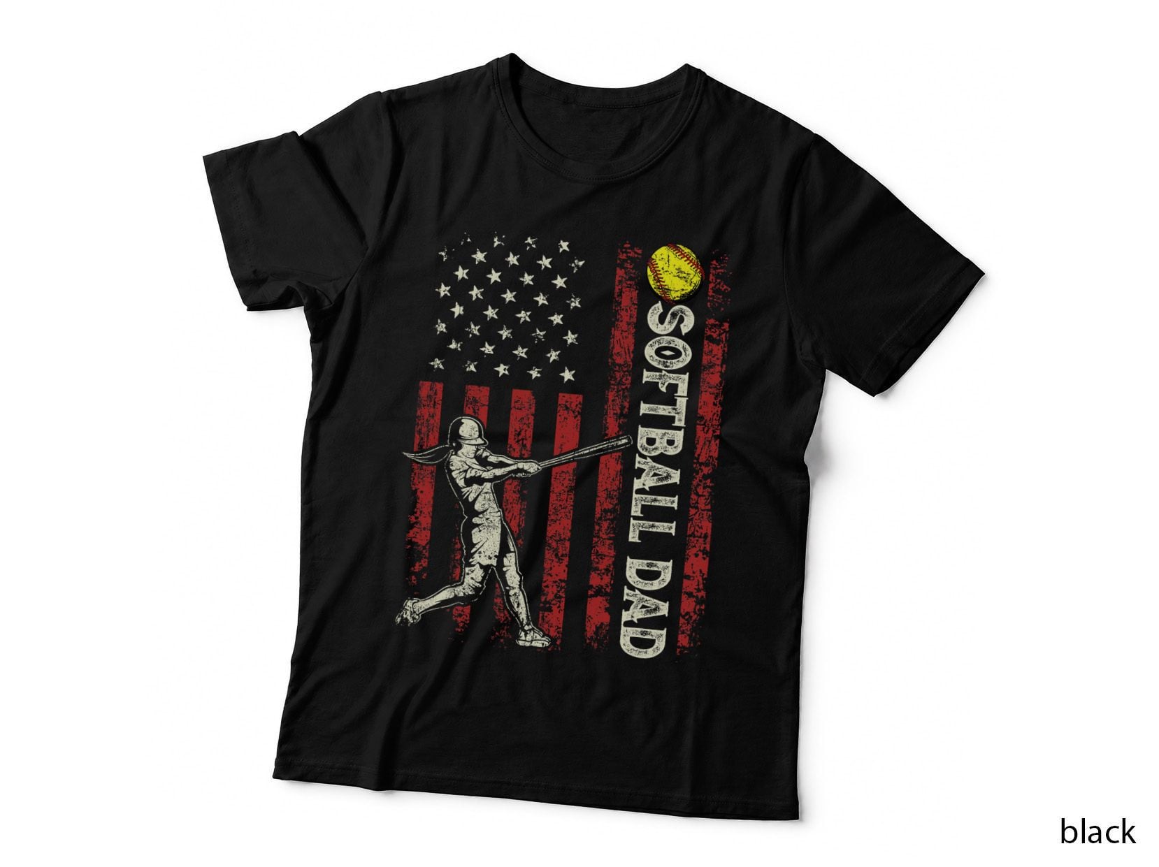 Softball Dad US Flag Gifts for Dad Men Patriotic Fathers Day T-Shirt