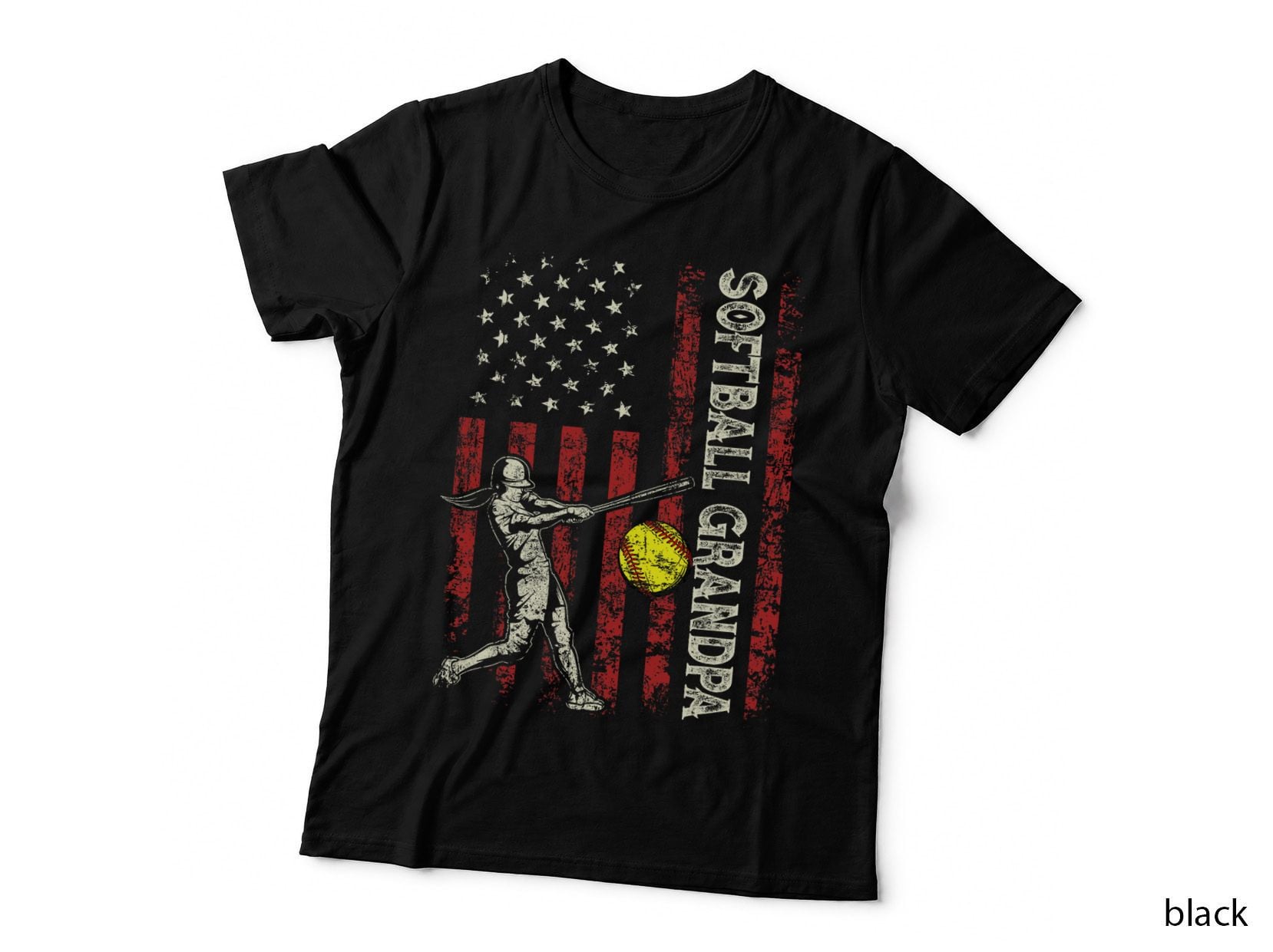 Softball Grandpa US Flag Gifts Dad Men Patriotic Fathers Day T-Shirt
