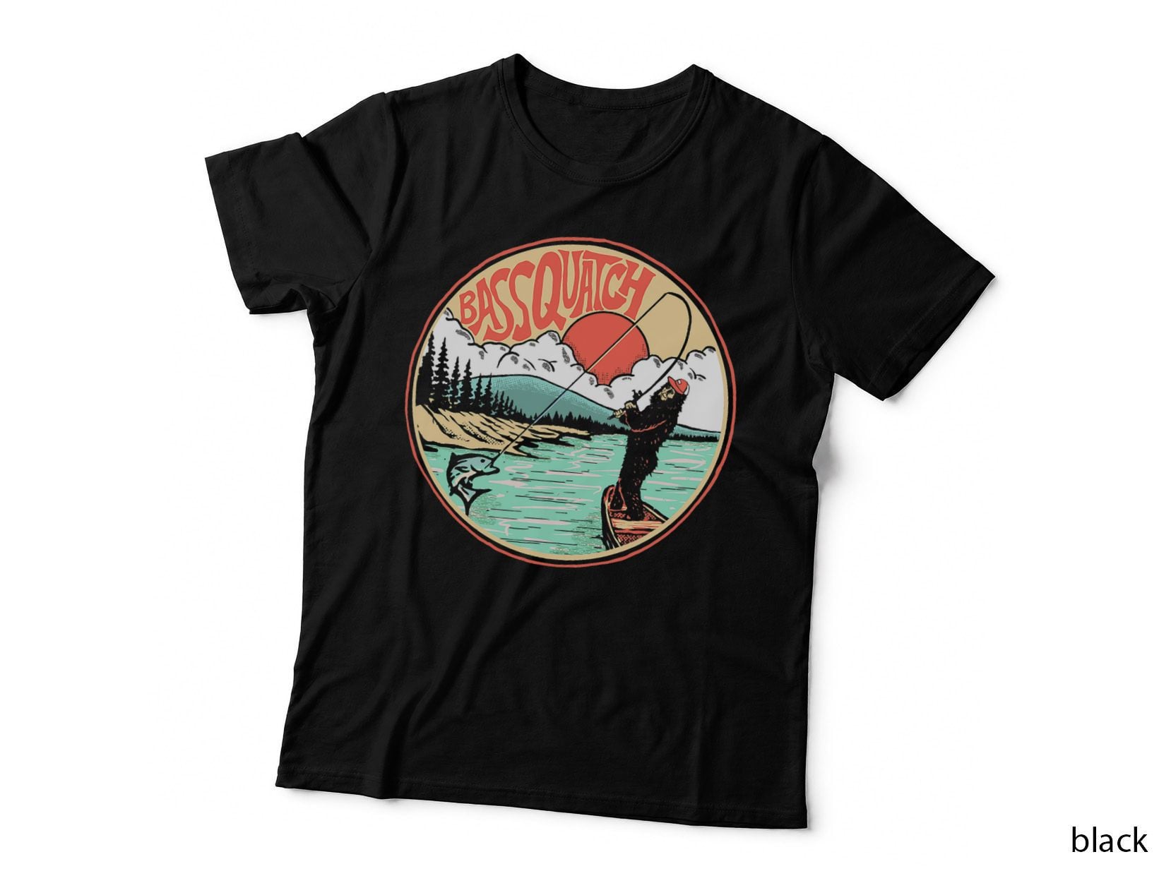 Bassquatch! Funny Bass Fishing Bigfoot on the Lake Sasquatch T-Shirt