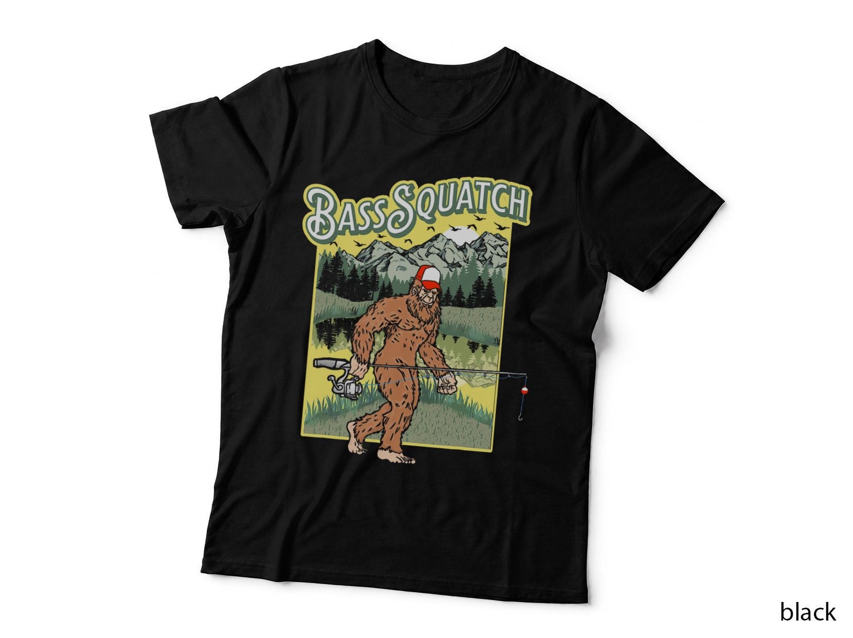 Basssquatch Funny Sasquatch Bass Fisherman Fishing Nature T-Shirt
