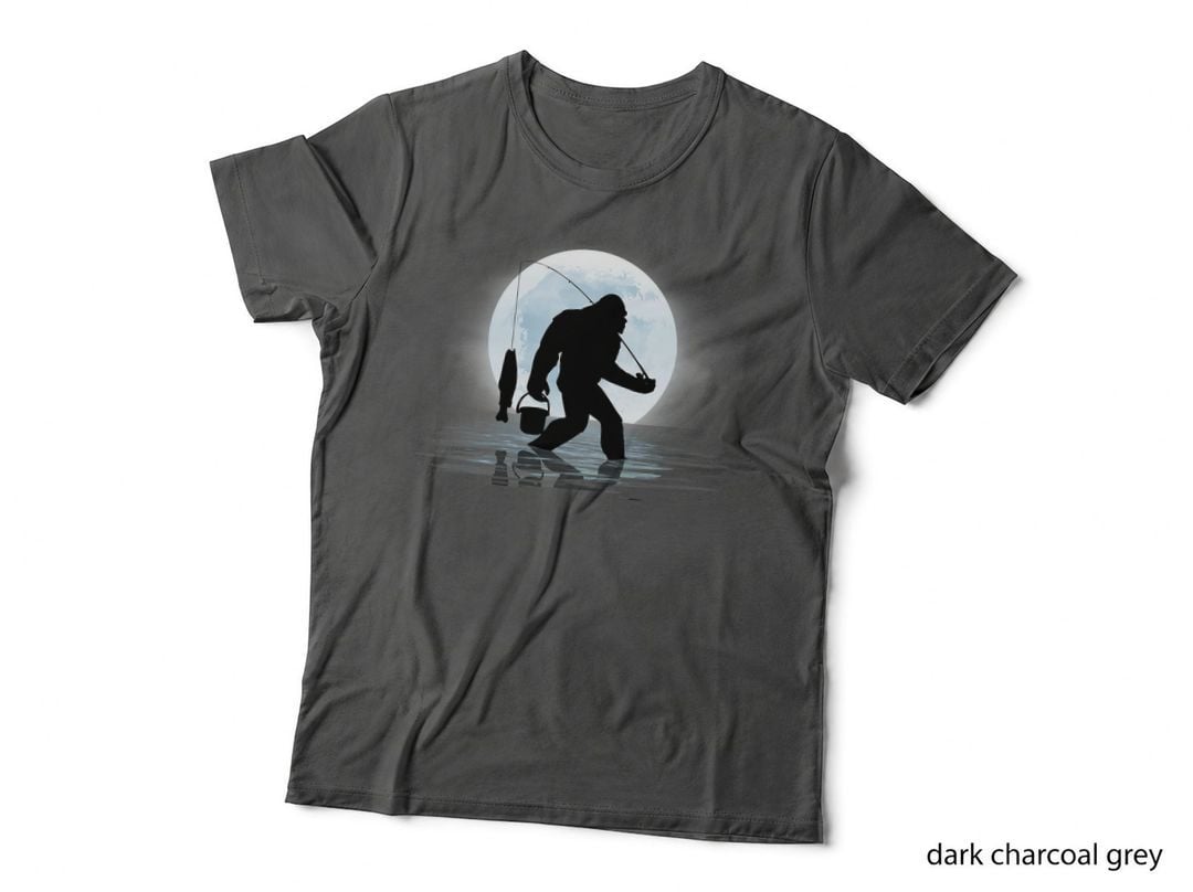Bigfoot Fishing Funny Sasquatch and Fish Night Fishing T-Shirt