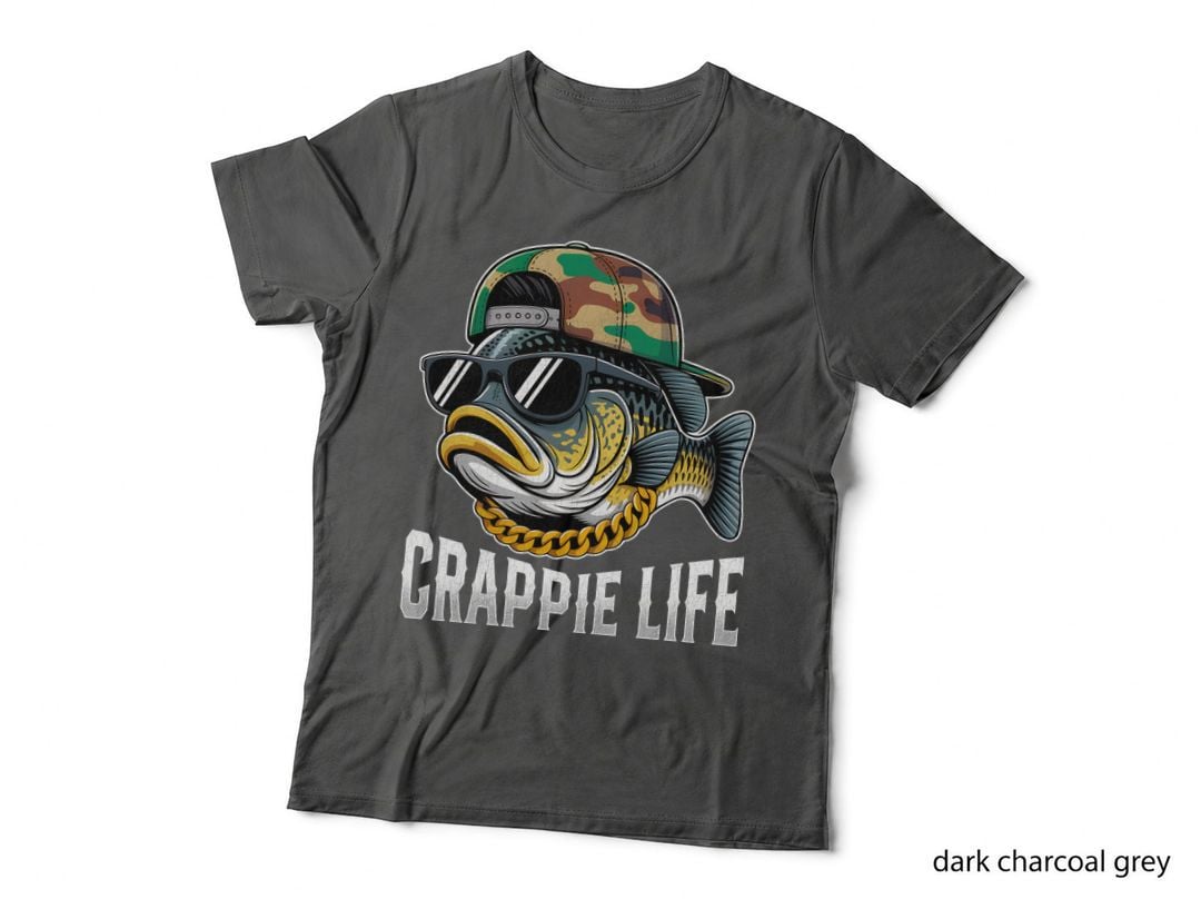 Crappie Life Fishing T-Shirt, Cool Fish Wearing Sunglasses and Hat Graphic Tee