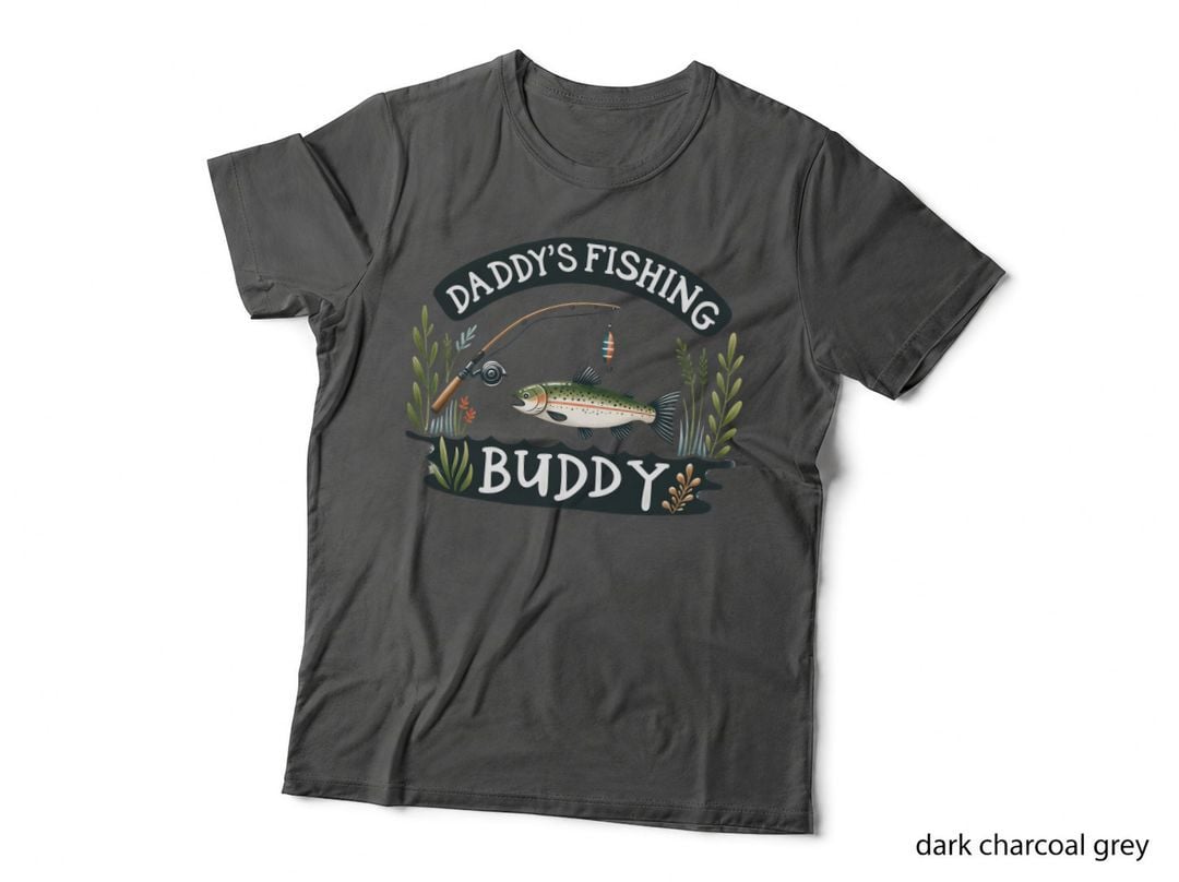 Daddy's Fishing Buddy Fishing T-Shirt, Fishing Rod with Fish and Plants Graphic