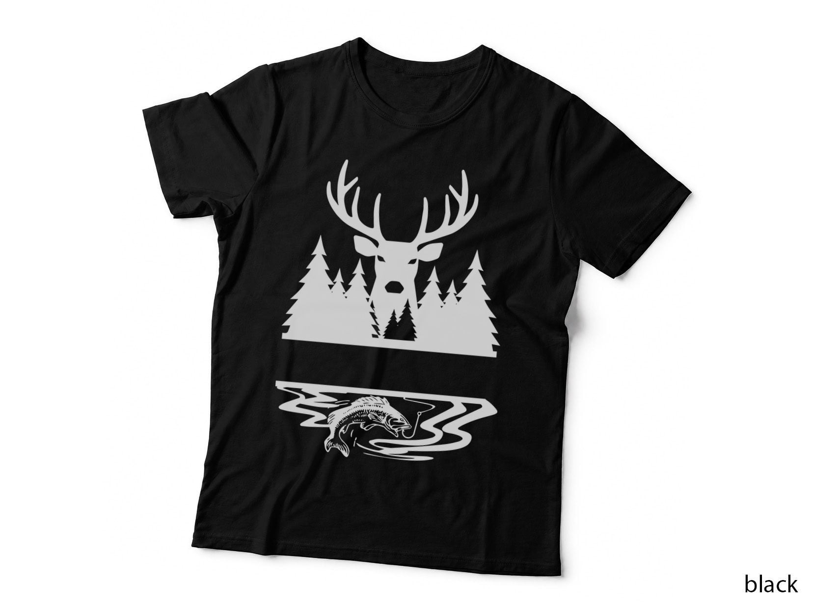 Deer Forest Fishing T-Shirt, Trendy Graphic Tee, Novelty Gift Shirt