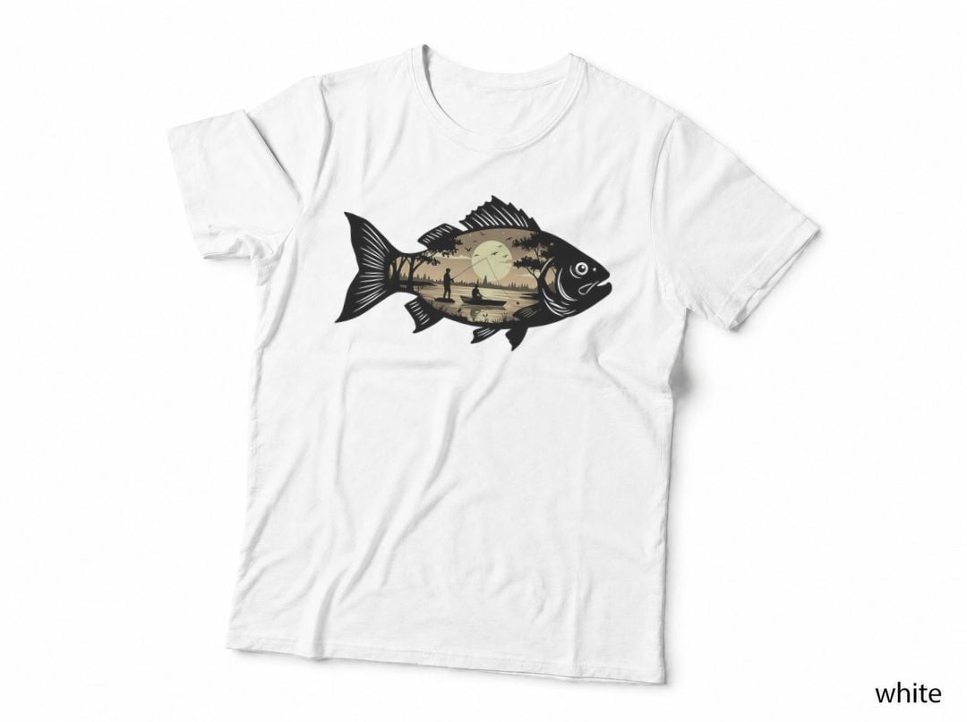 Fish Silhouette with Fishing Scene Fishing T-Shirt, Fishing Graphic Tee