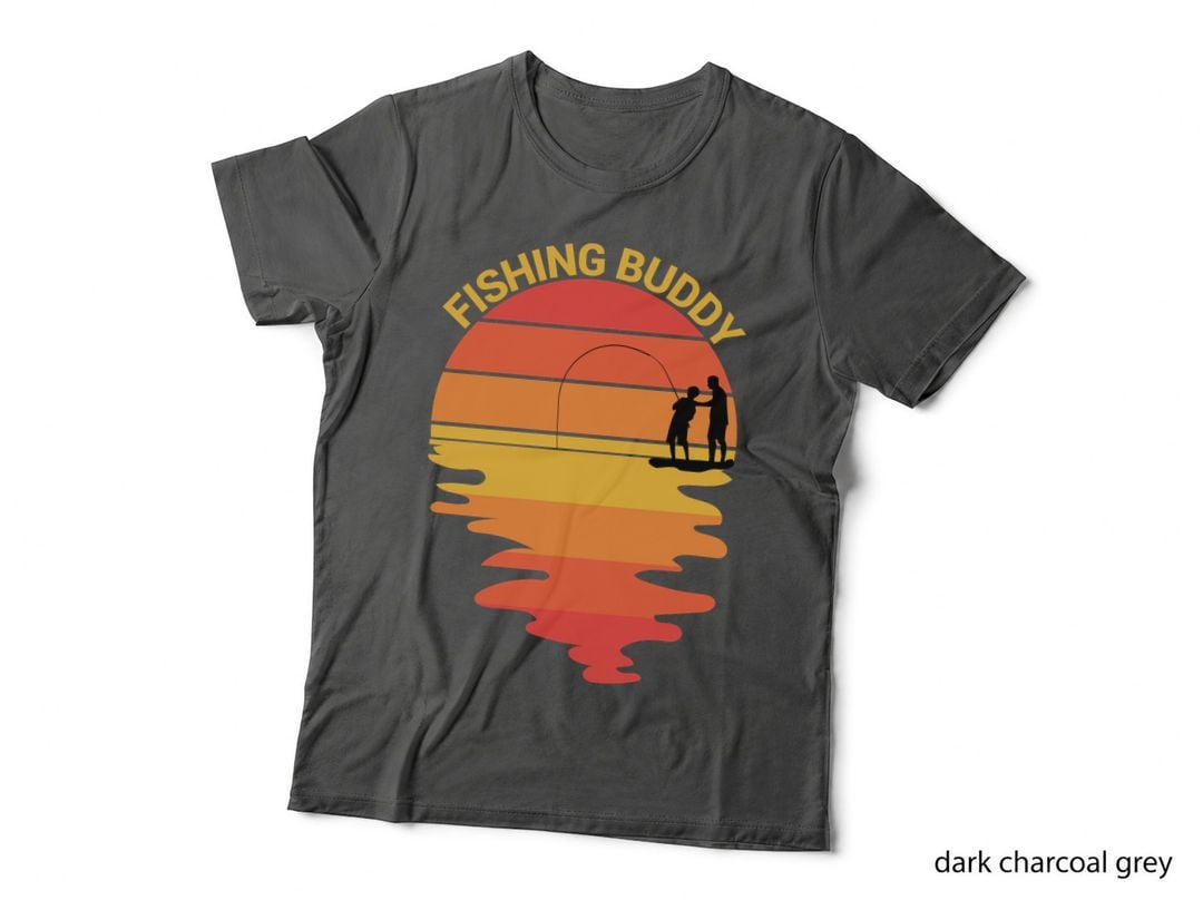 Fishing Buddy Fathers Day T-Shirt, Father and Son Fishing at Sunset Graphic Tee