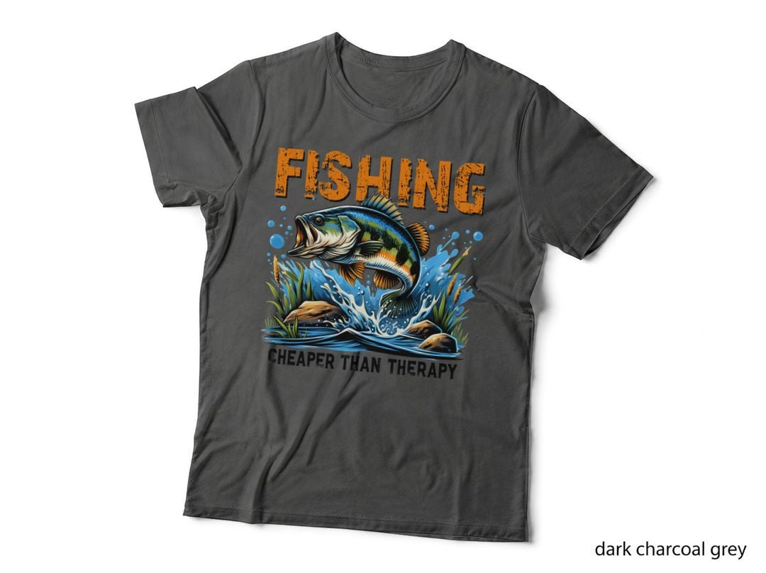 Fishing Cheaper Than Therapy Fishing T-Shirt, Bass Fish Jumping Out of Water
