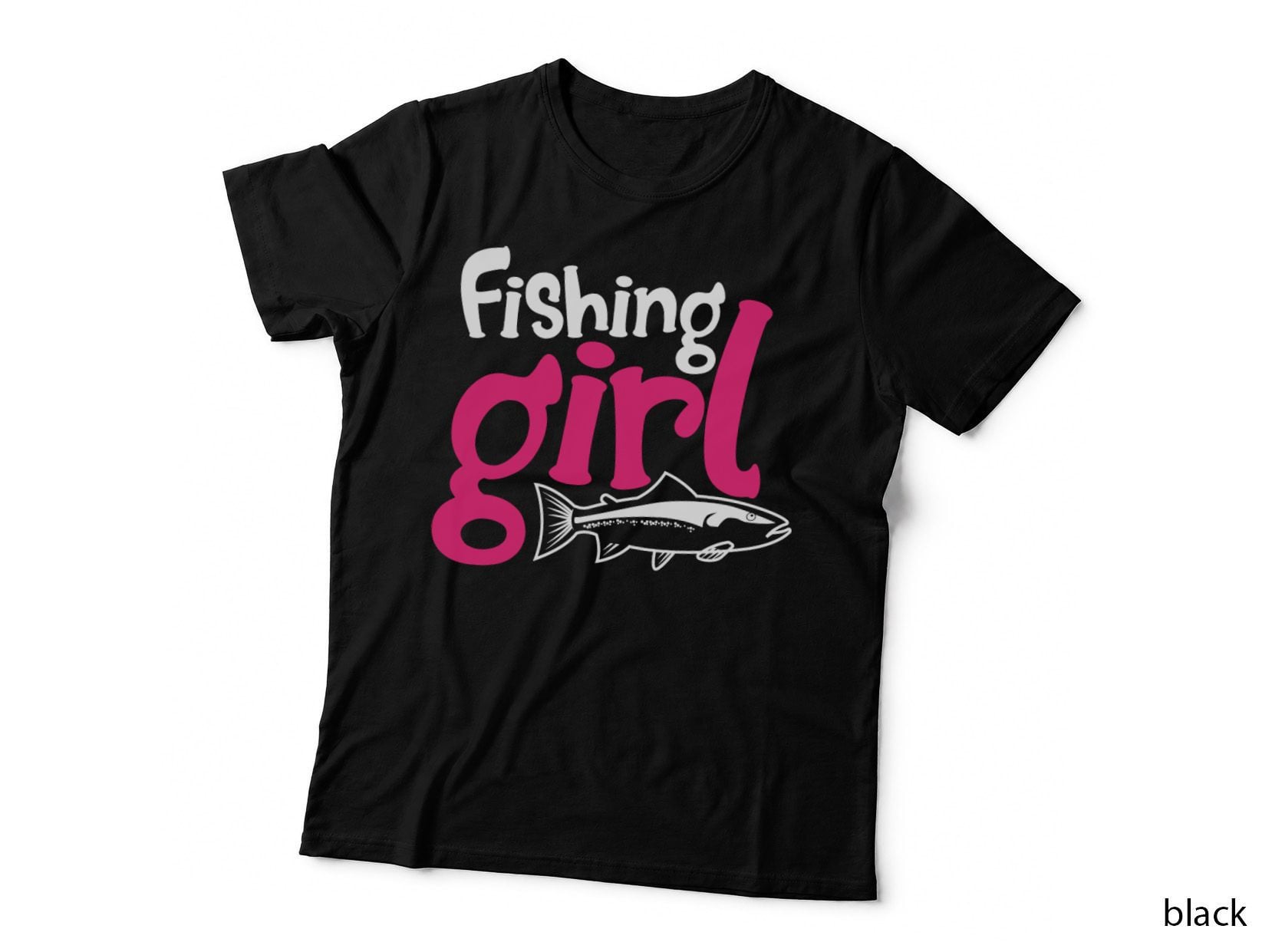 Fishing Girl Fishing T-Shirt, Fishing Girl Fish Silhouette Graphic Tee