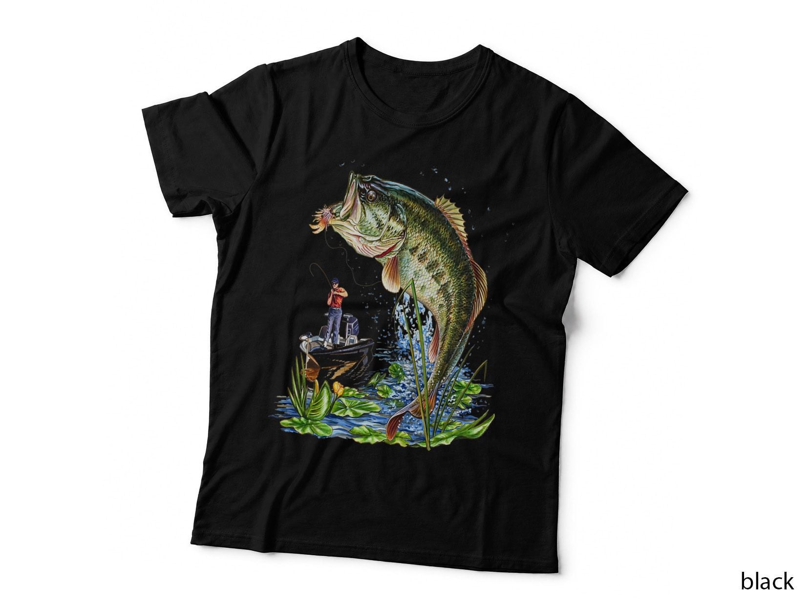 Fishing Graphic T-Shirt Large Mouth Bass Fish T-Shirt