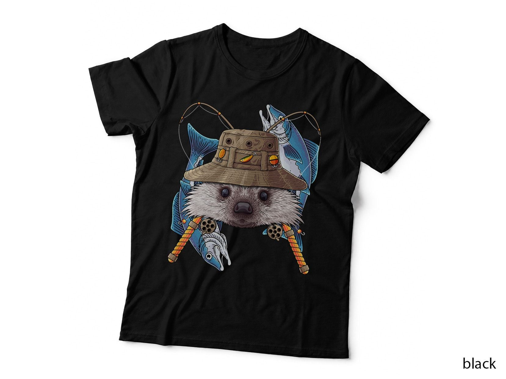 Fishing Hedgehog Outdoor Fisherman Animal Cute Fly Gift T-Shirt