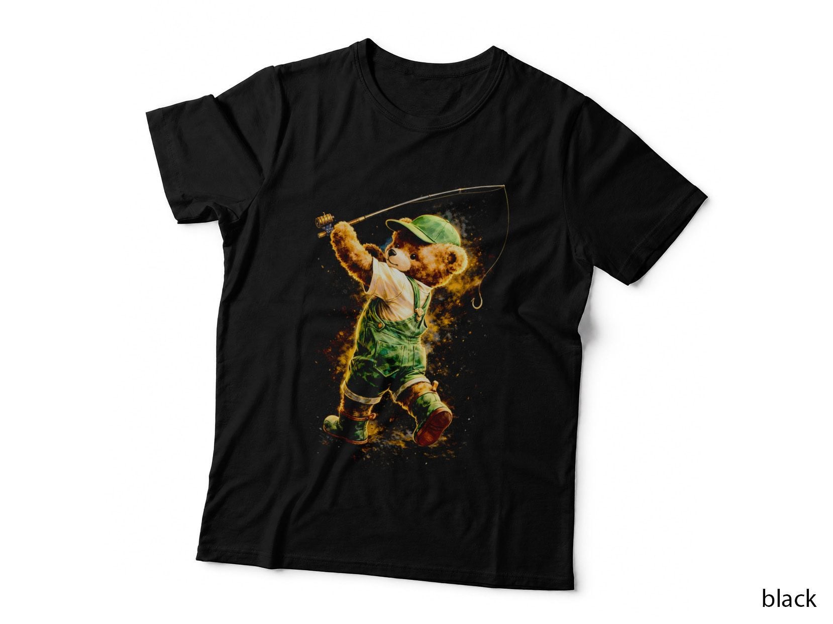 Fishing Vest Adventure Bear T-Shirt, Halftone Cute Teddy Bear Graphic Tee