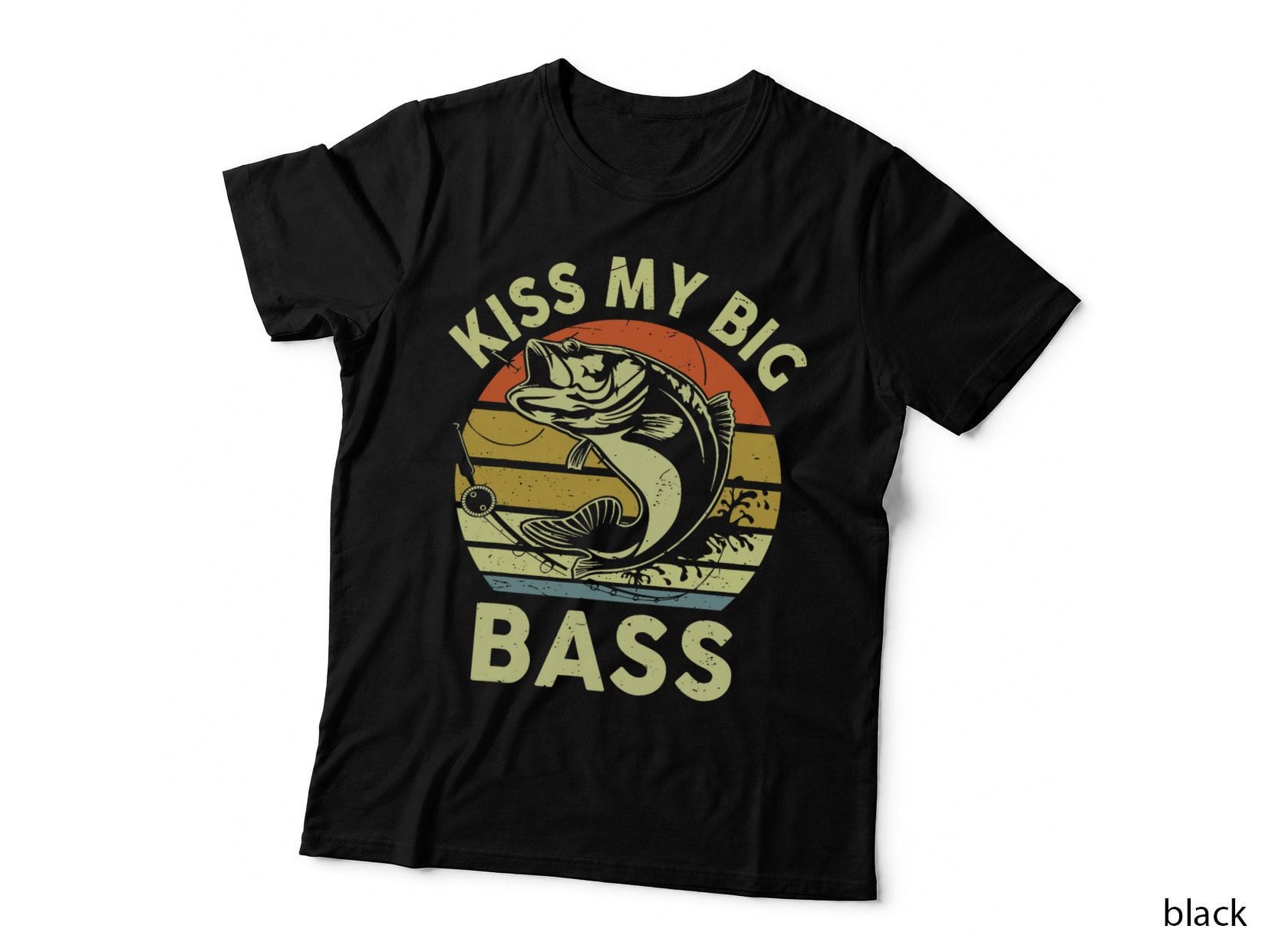 Fishing-Shirt Kiss My Big Bass Fish Dad Funny Adult Humor T-Shirt