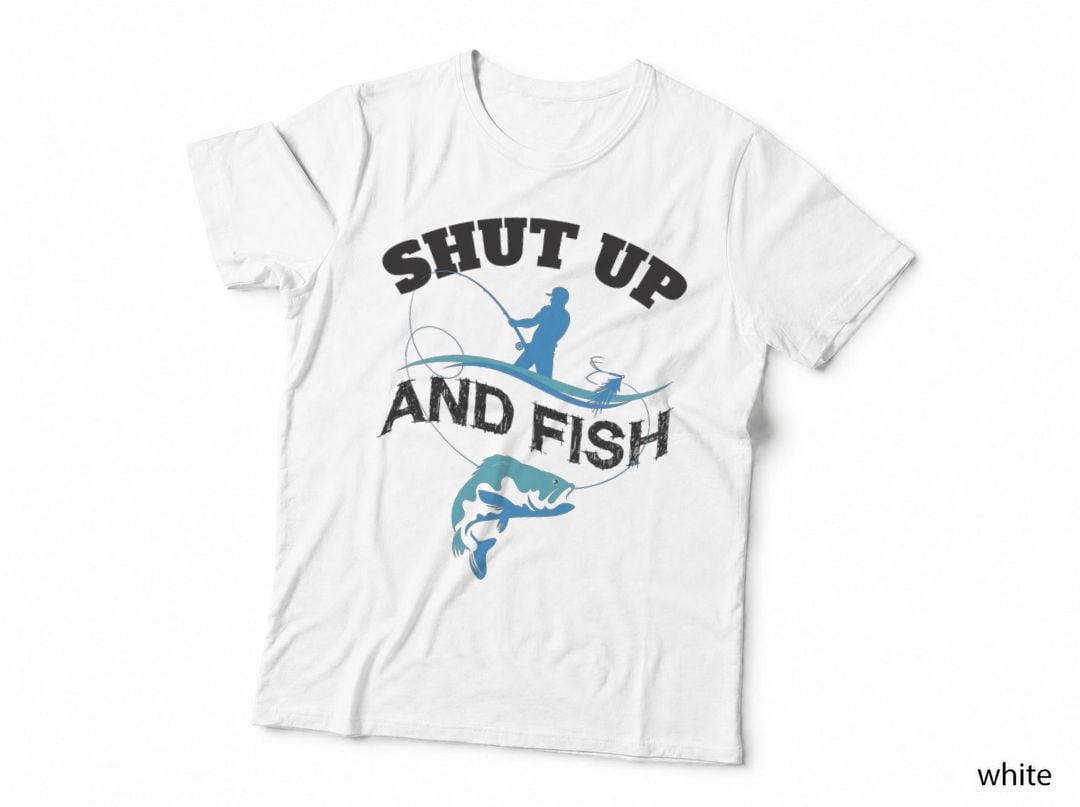Fun Shut up and Fish Novelty Art Fishing Silhouette Image T-Shirt