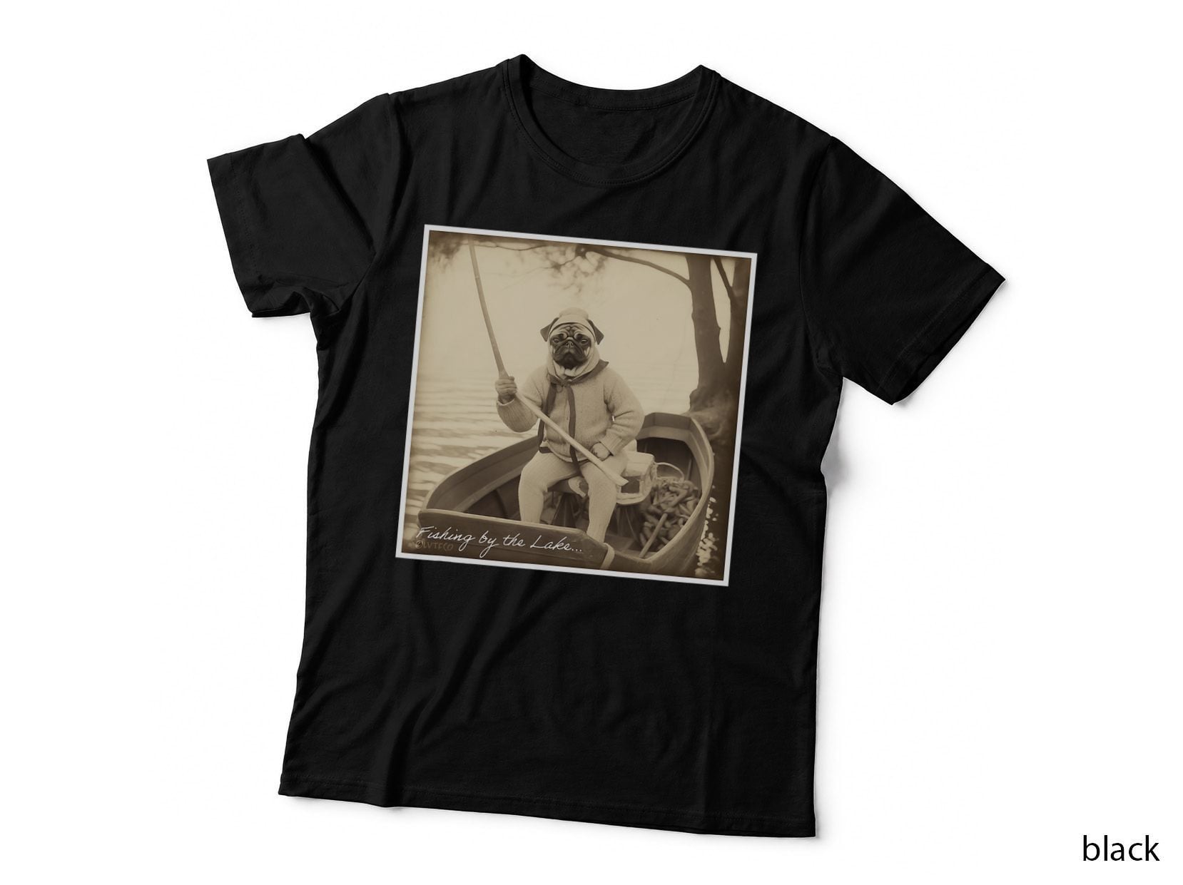 Funny Fishing Humor Cute Pug on a Boat, Fisherman Gift T-Shirt