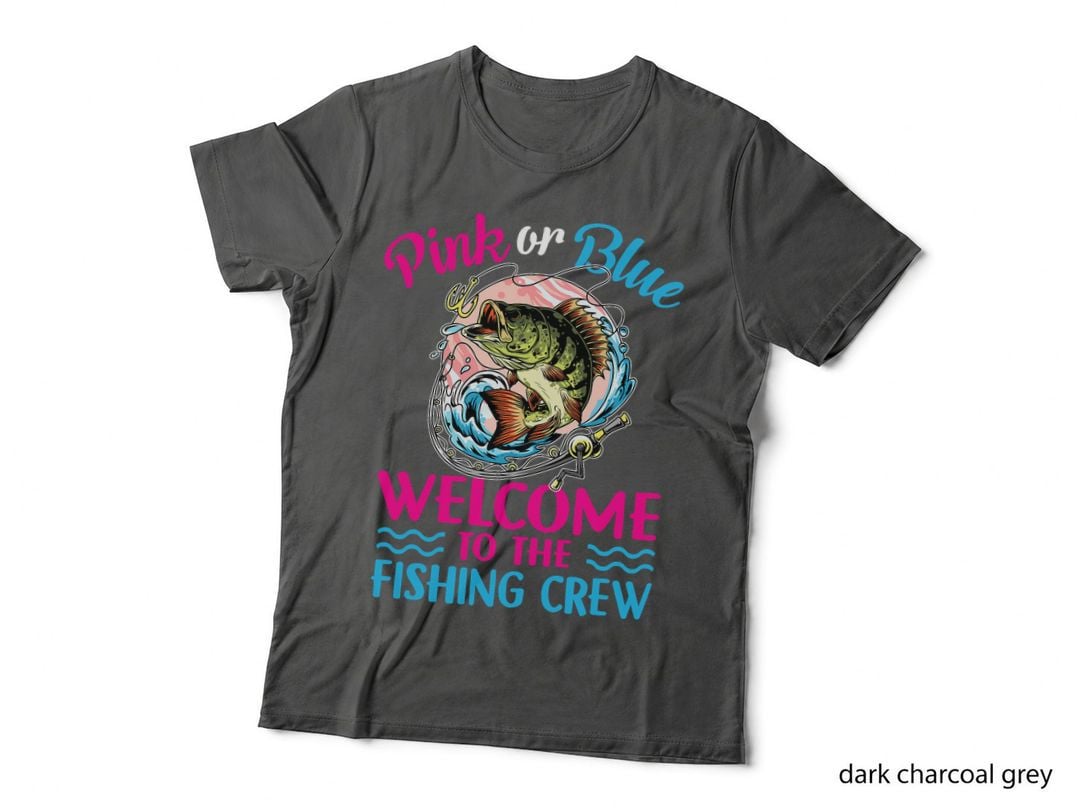 Gender Reveal Baby Fishing Pink or Blue Fishermen Boy Girl T-Shirt