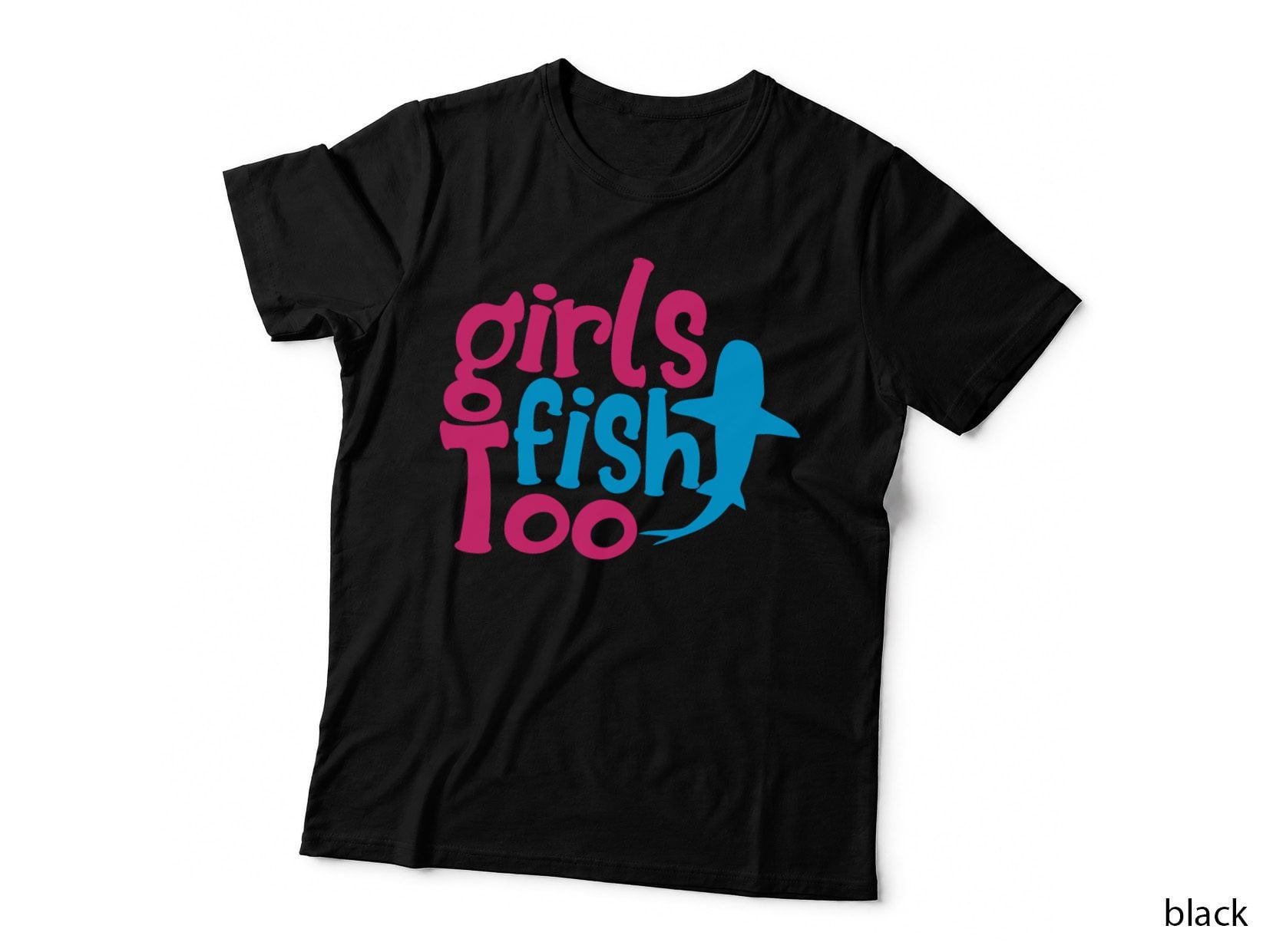 Girls Fish Too Fishing T-Shirt, Girls Fishing Silhouette Graphic Tee