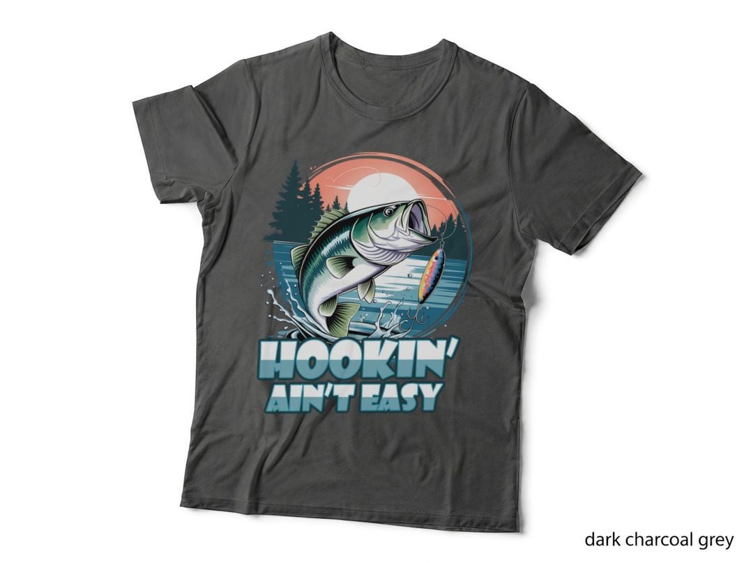 Hookin' Ain't Easy Fishing T-Shirt, Bass Jumping for Lure Graphic Tee