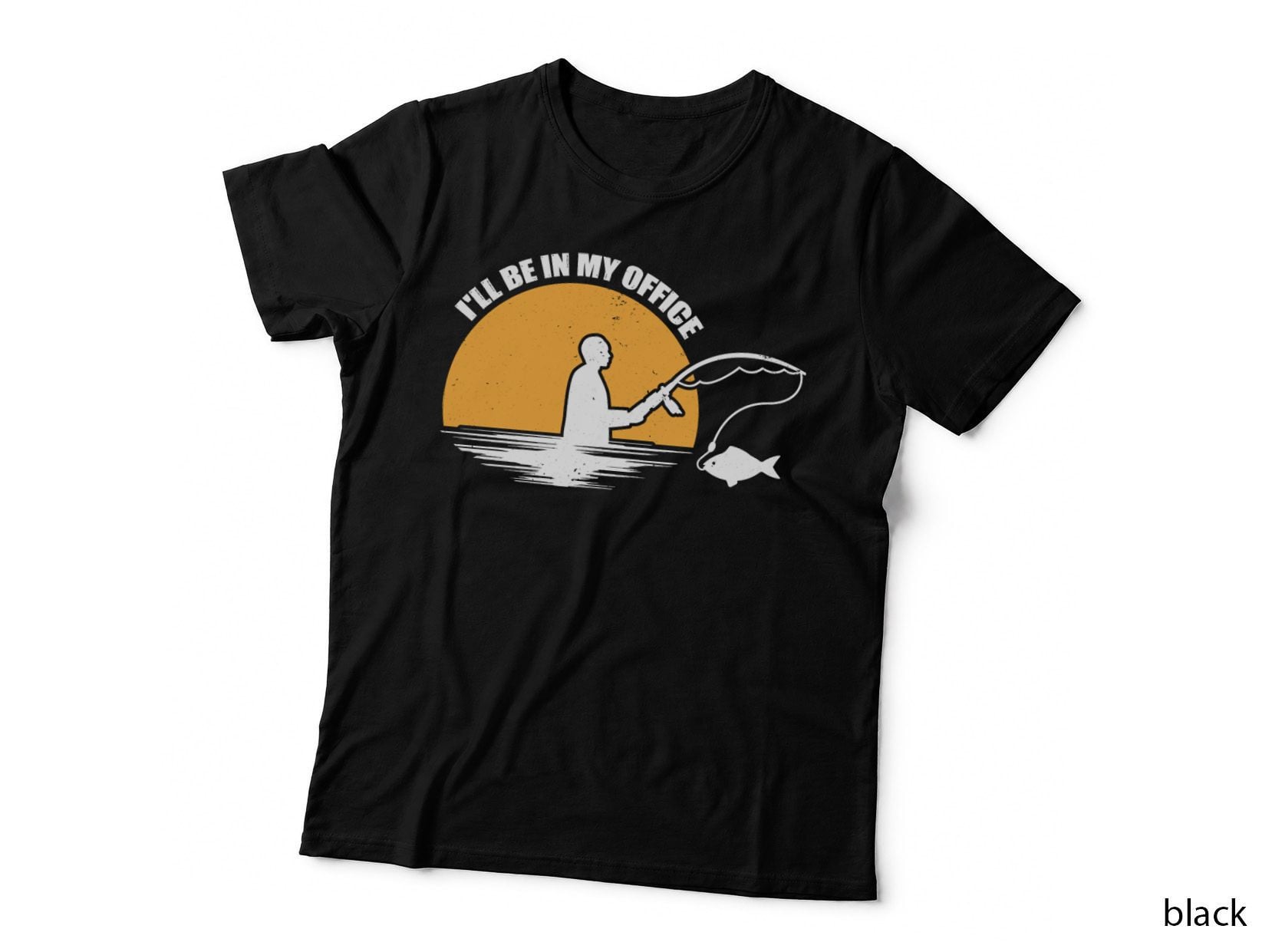 I'll Be in My Office Fishing T-Shirt, Man Fishing at Sunset Graphic Tee