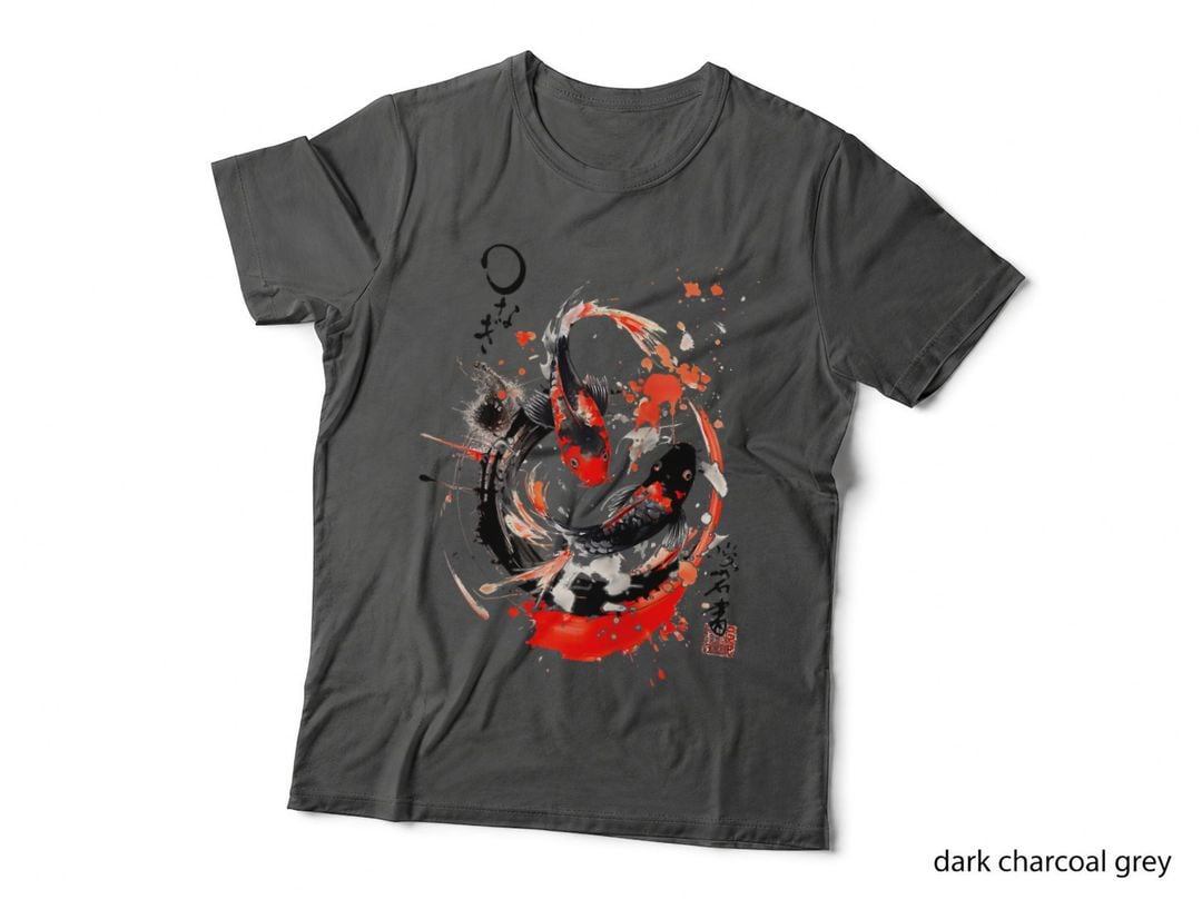 Japanese Koi Carp Fish Sakura Japan Art Sumi-E Tattoo T-Shirt