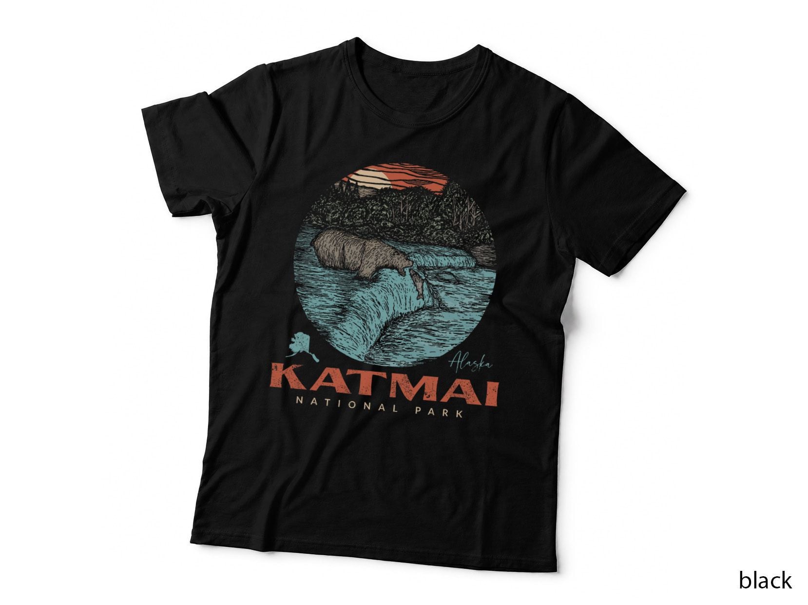 Katmai National Park Vintage Bear Fishing Outfit Adventure T-Shirt