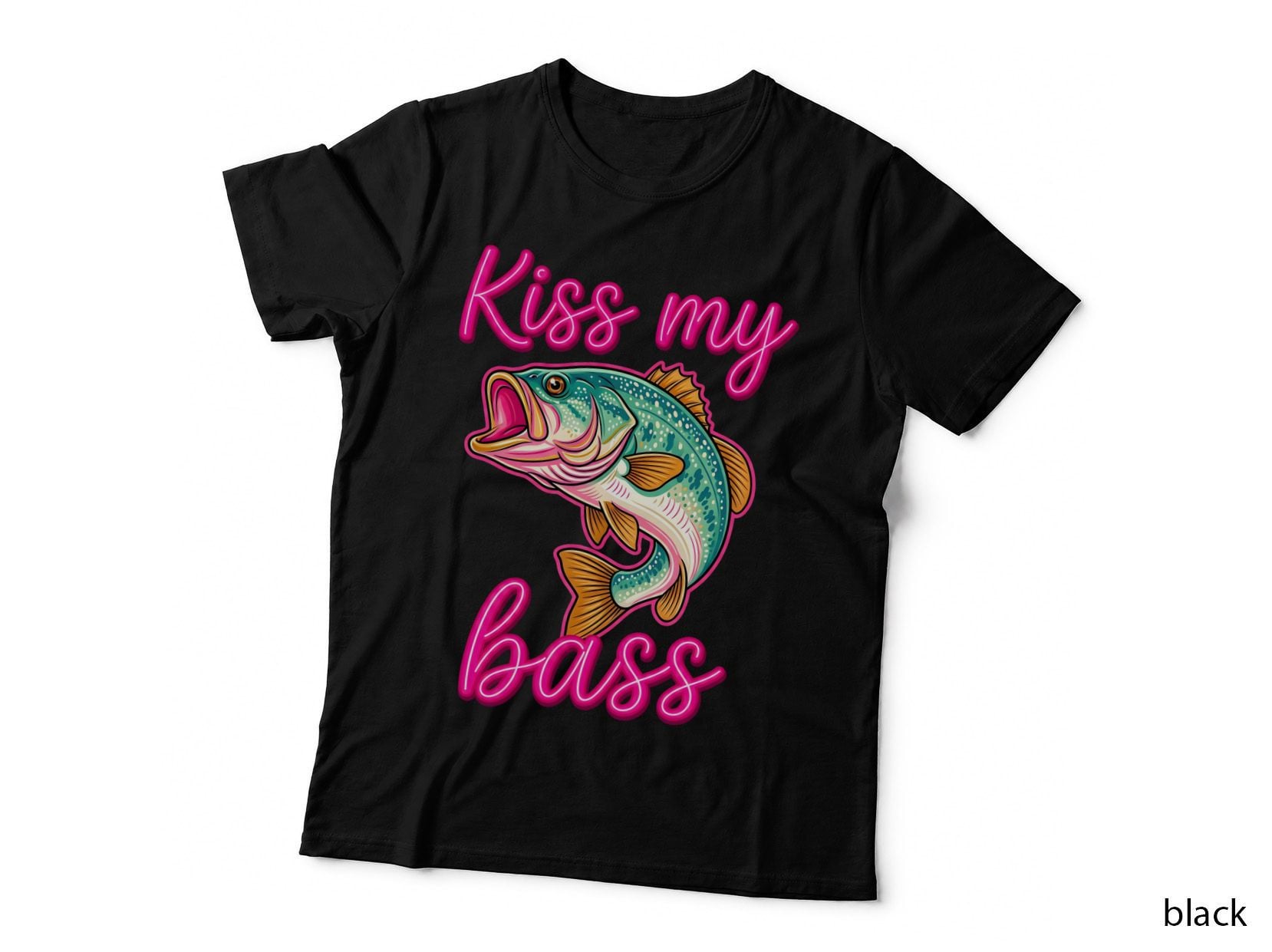 Kiss My Bass Outdoor Adventure T-Shirt, Colorful Bass Jumping Graphic Tee