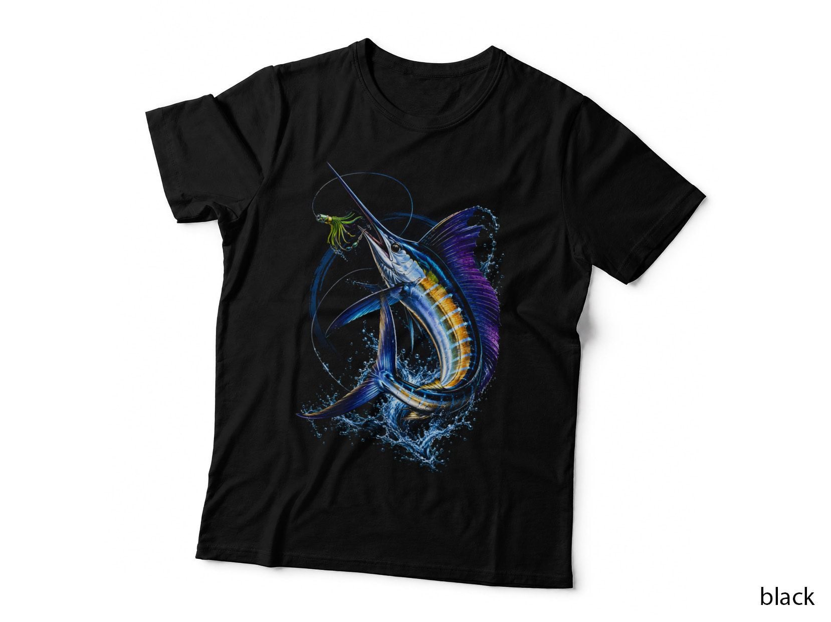 Marlin Fish Halftone T-Shirt, Sport Fishing Tee, Water Action