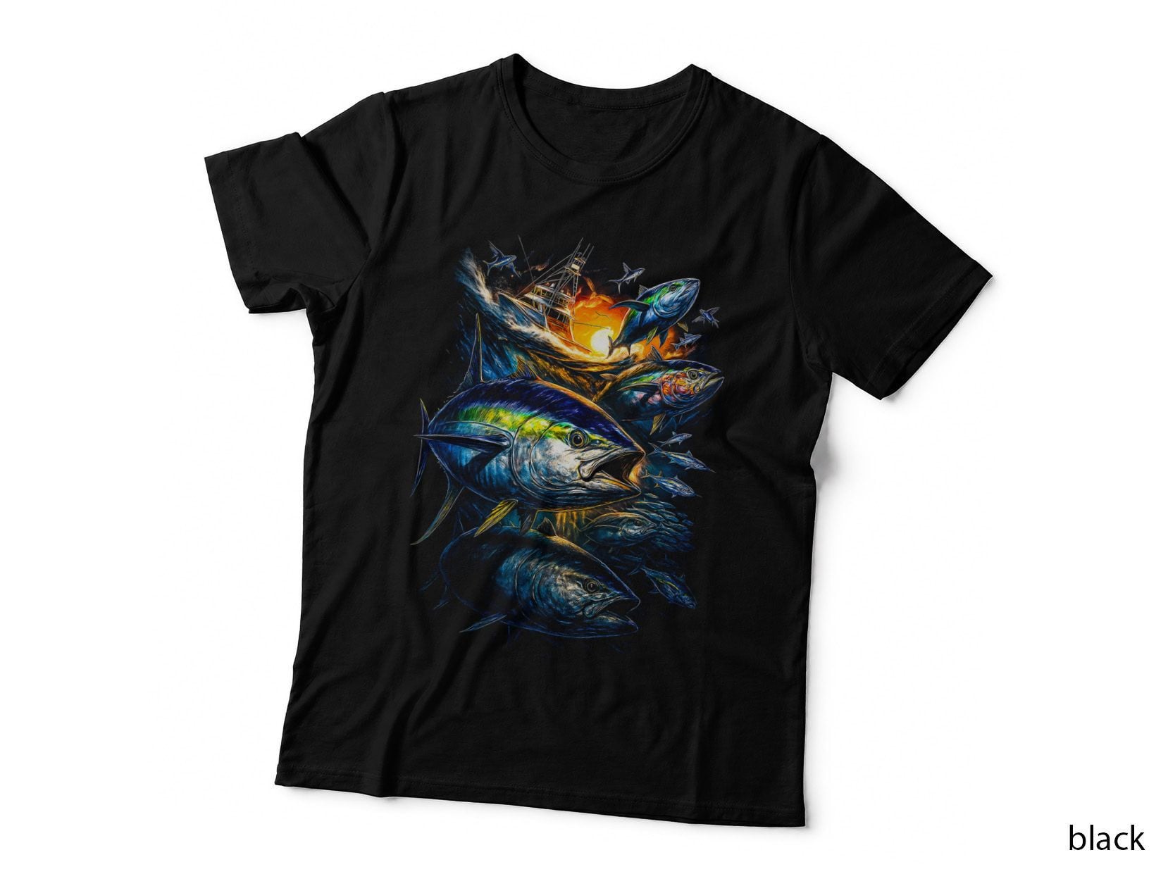 Marlin Fishing T-Shirt, Halftone Tuna Marlin Action Graphic Tee, Fisherman Shirt
