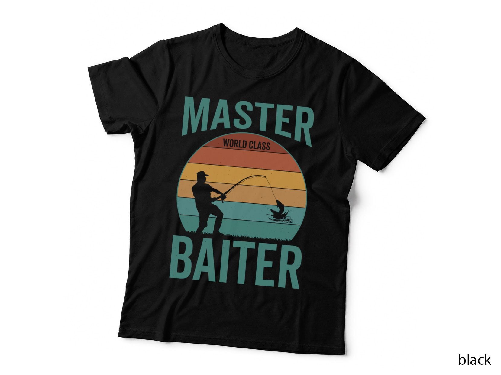 Master World Class Baiter Fishing T-Shirt, Fisherman Casting with Sunset