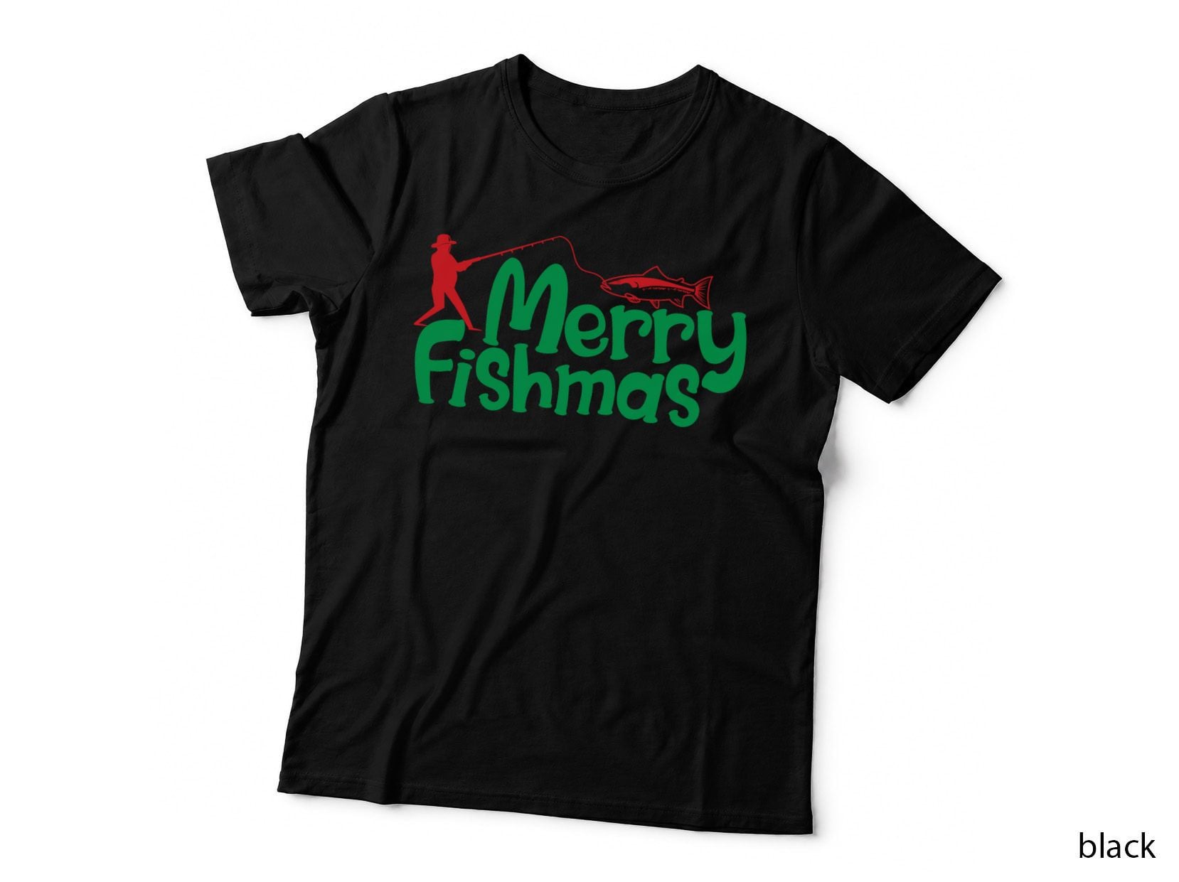 Merry Fishmas Fishing T-Shirt, Fisherman Catching Fish Graphic Tee
