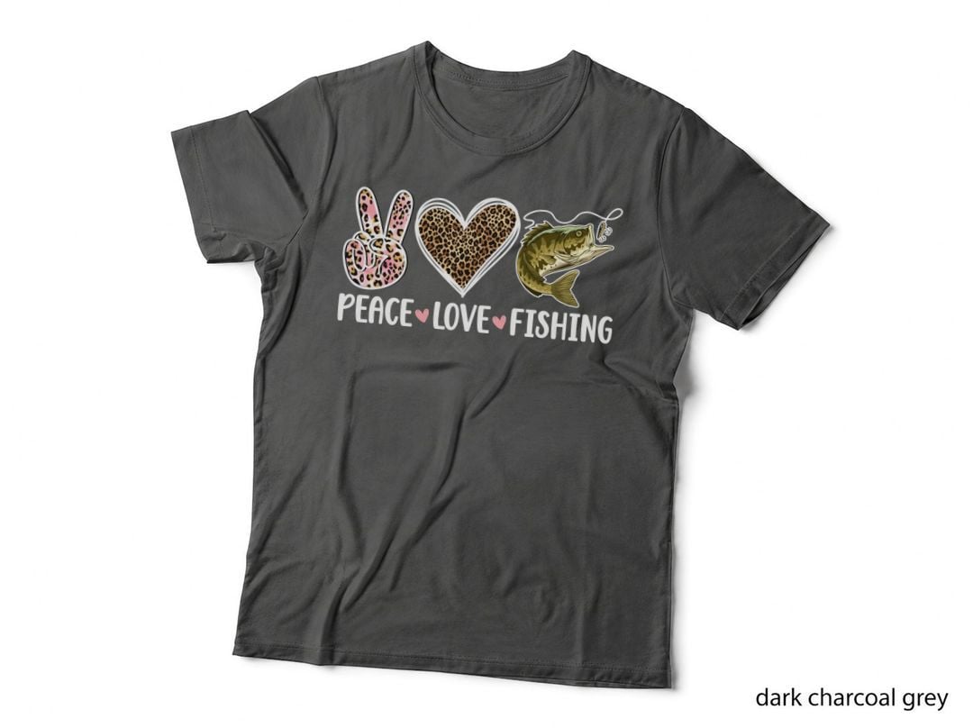 Peace Love Fishing T-Shirt, Leopard Print Peace Sign & Heart Graphic