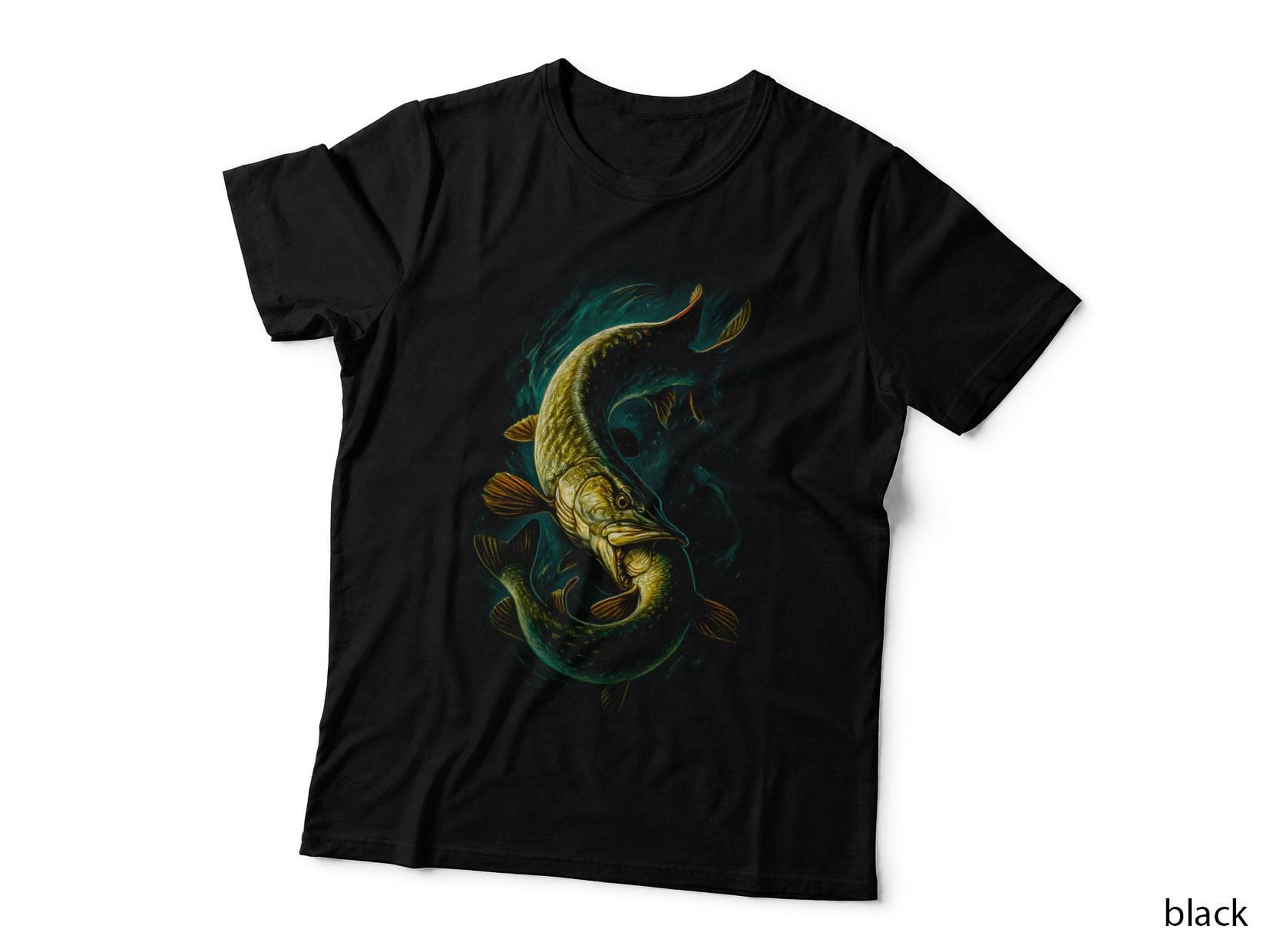 Pike Fishing T-Shirt, Halftone Intertwined Pike Pair Graphic Tee