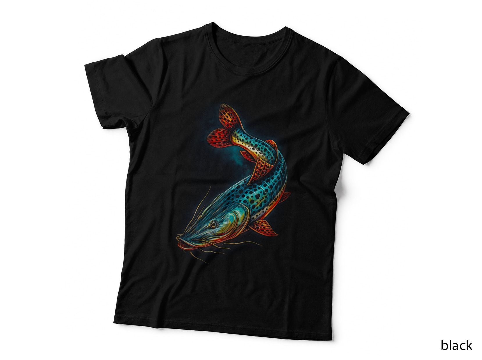 Pike Fishing T-Shirt, Halftone Neon Pike Attack Graphic Tee, Fishing Lover Shirt