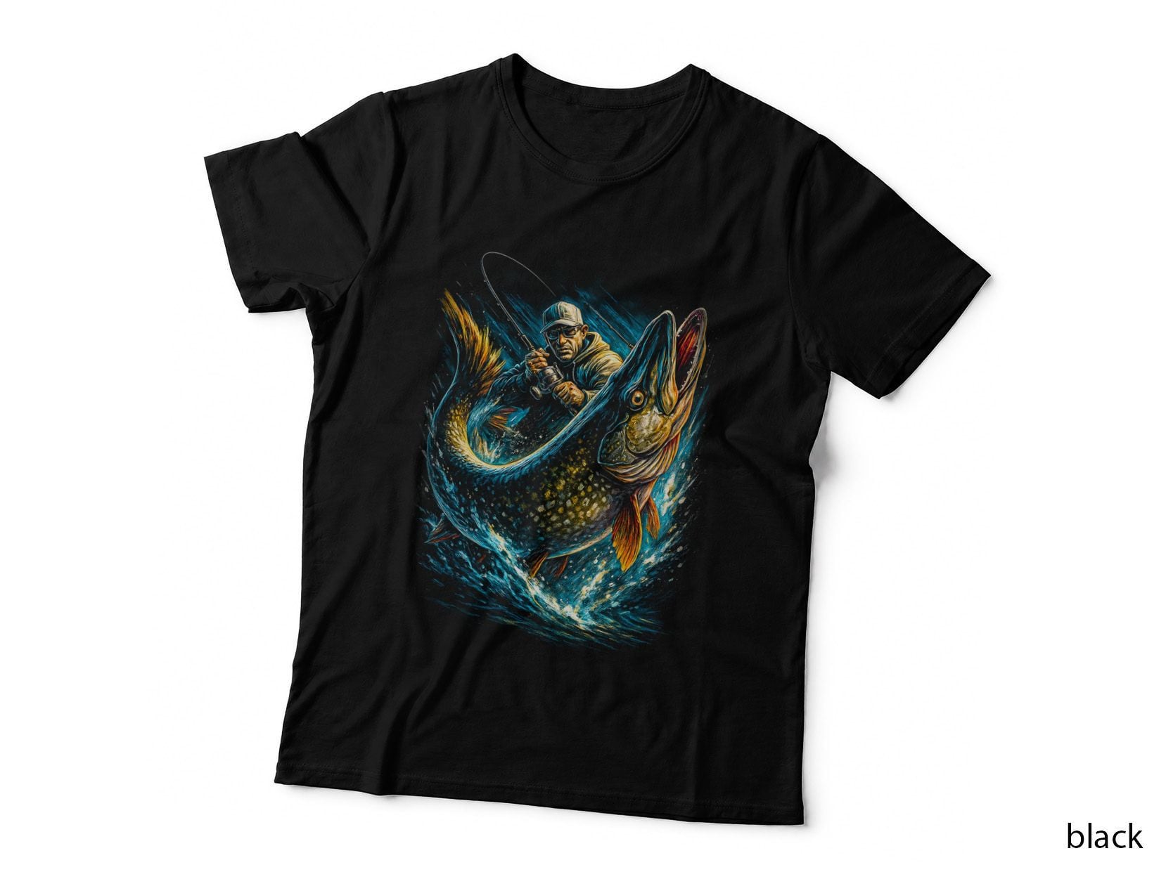 Pike Fishing T-Shirt, Halftone Pike and Angler Graphic Tee, Fisherman Shirt