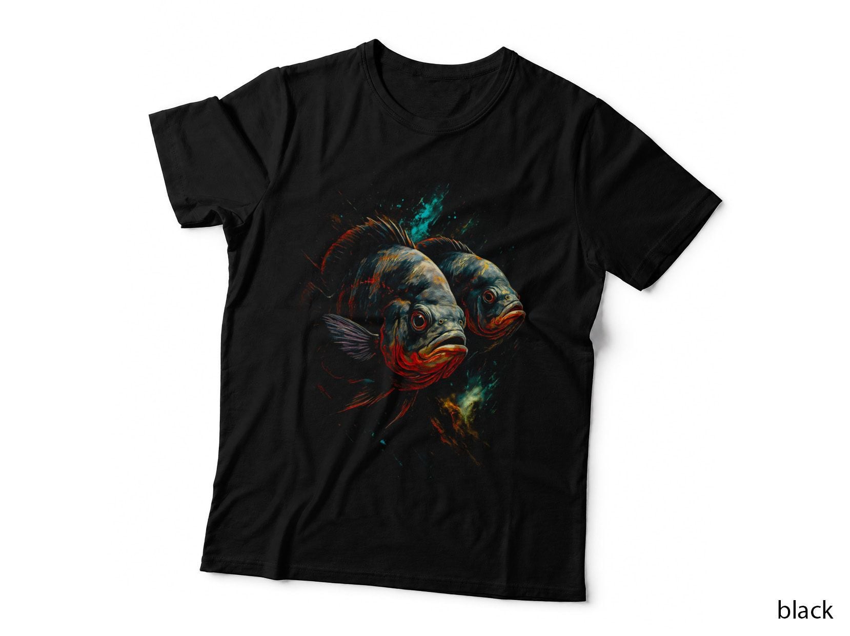 Piranha T-Shirt, Halftone Dual Piranha Face off Graphic Tee, Exotic Fish Shirt