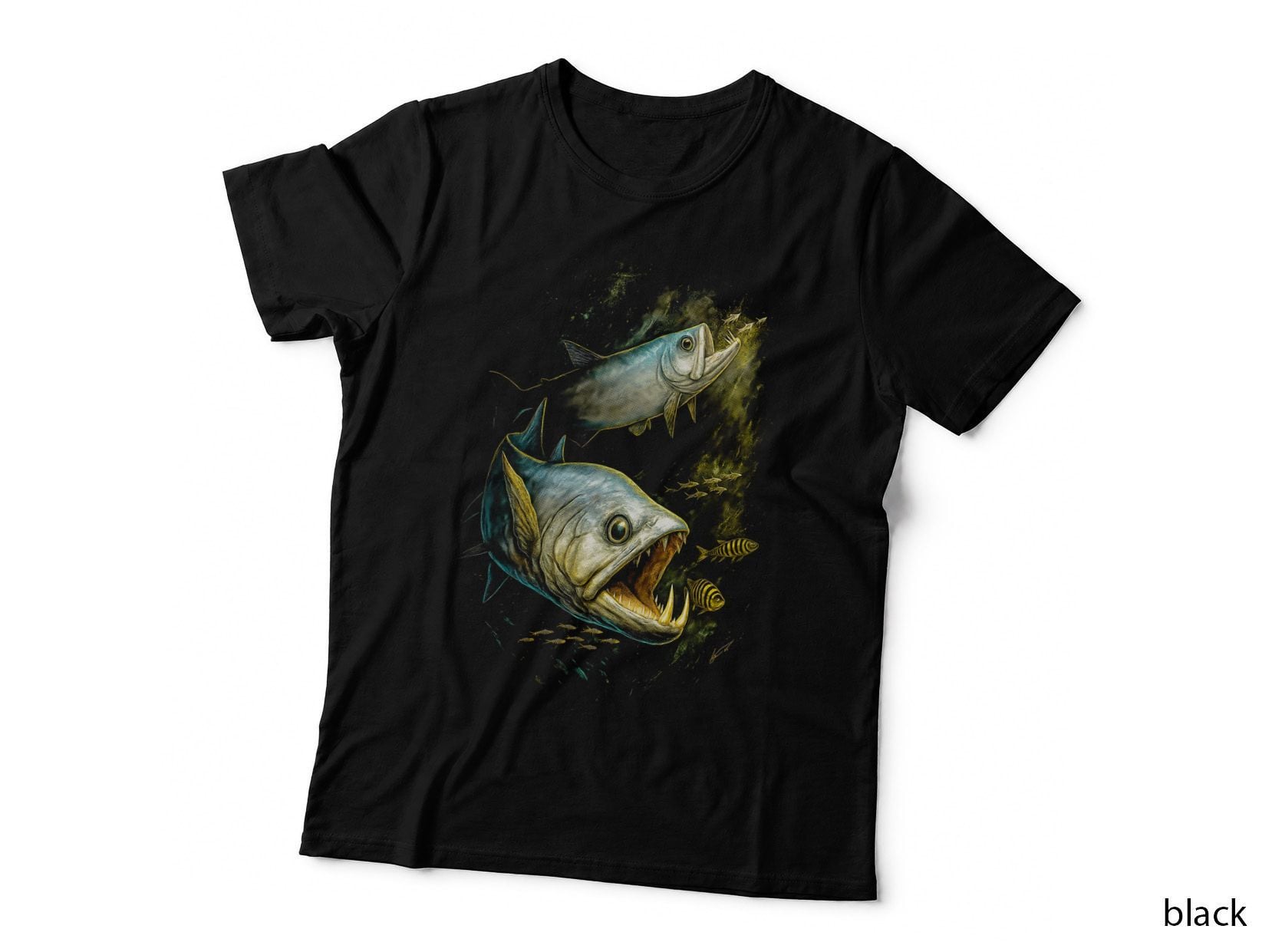 Piranha T-Shirt, Halftone Predatory Piranha Strike Graphic Tee