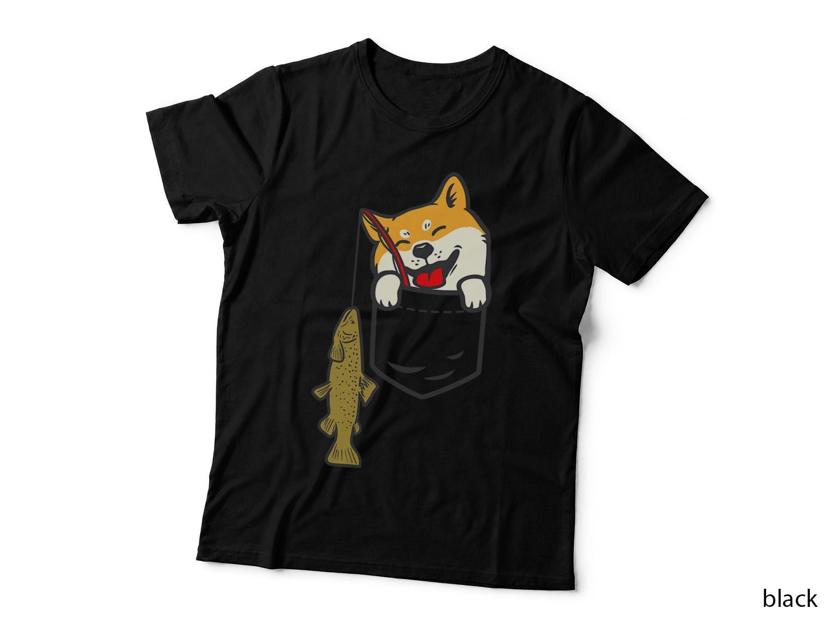 Pocket Shiba Inu Dog Fishing Cute Japanese Fisherman Gift T-Shirt