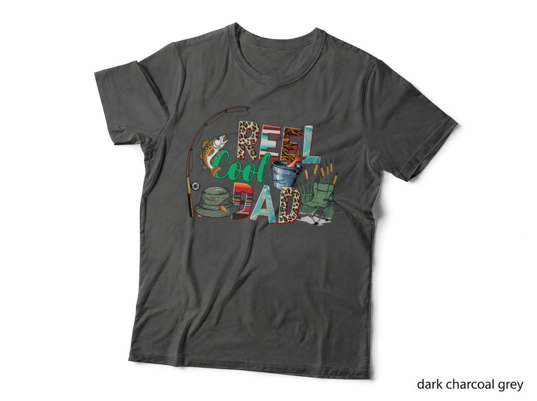 Reel Cool Dad Fathers Day T-Shirt, Fishing Gear and Nature Elements Graphic Tee