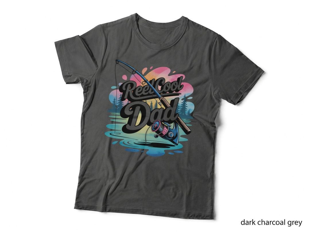 Reel Cool Dad Fathers Day T-Shirt, Fishing Rod in Water with Colorful Graphic