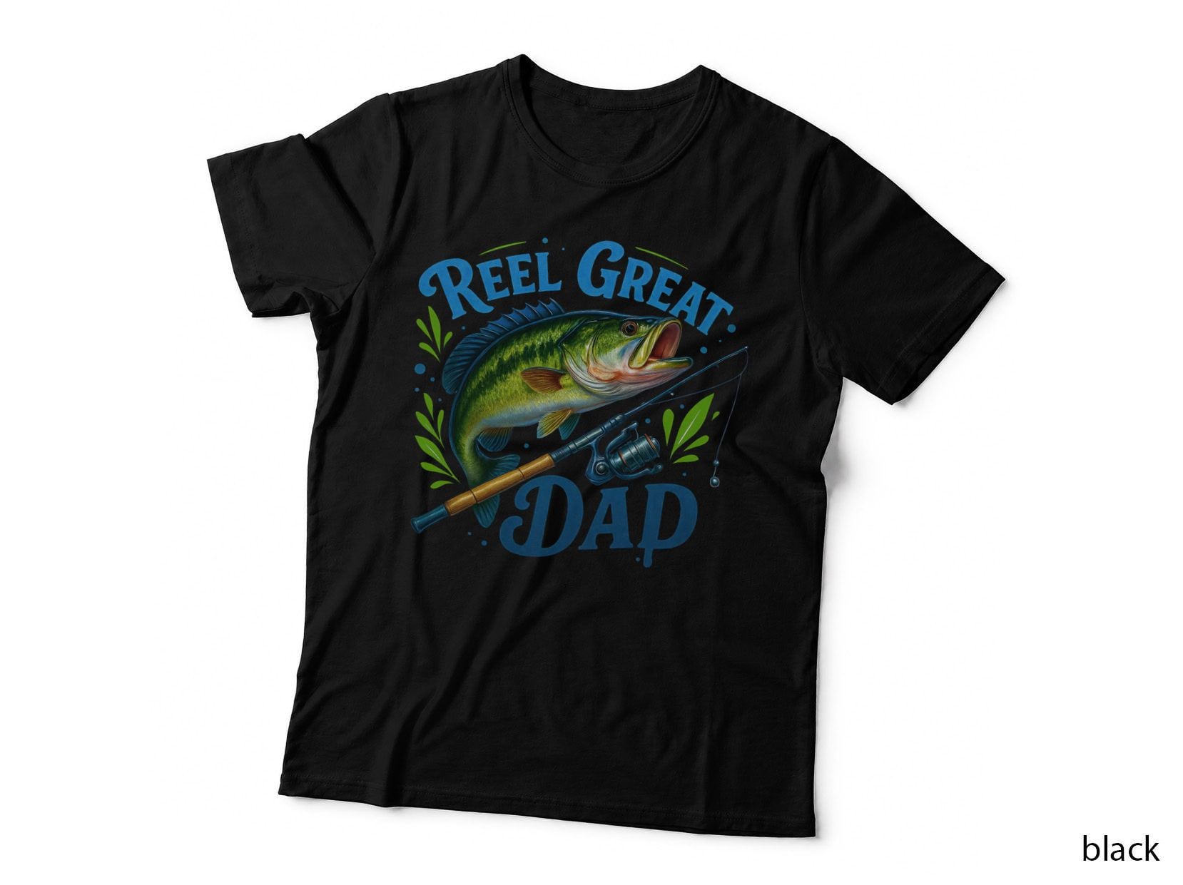 Reel Great Dad Fathers Day T-Shirt, Fishing Rod with Fish Illustration Graphic