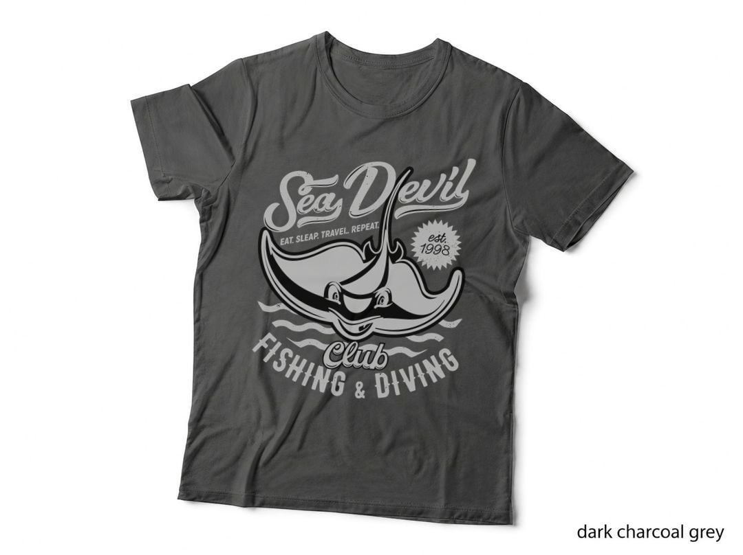 Sea Devil Fishing Club Eat Sleep Travel Repeat Est 1983 and Diving T-Shirt