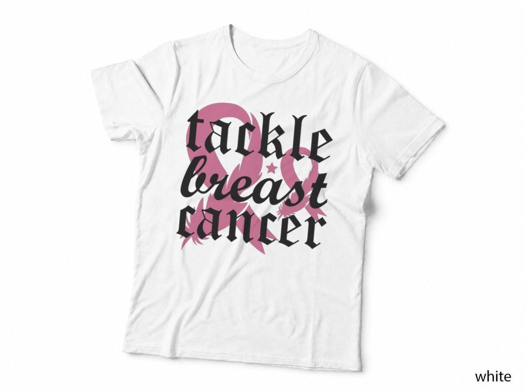 Tackle Breast Cancer Breast Cancer T-Shirt, Pink Ribbon on Gray Background