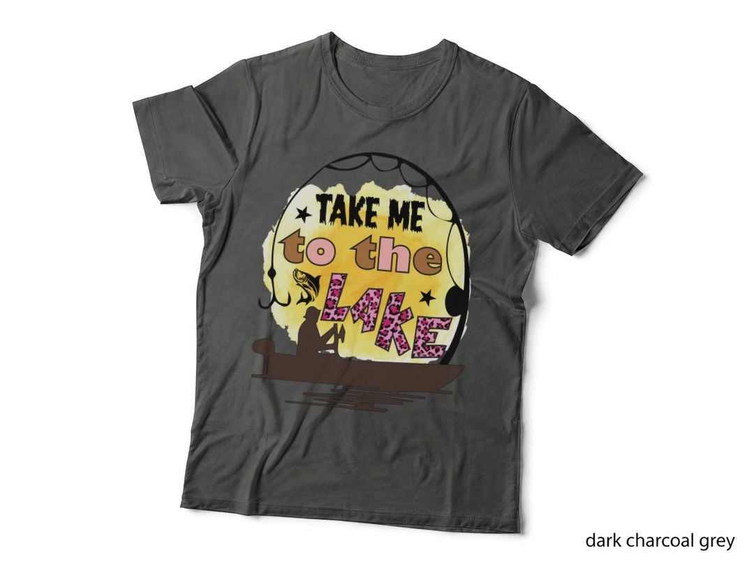 Take Me to the Lake Fishing T-Shirt, Fishing Boat Silhouette on Lake Graphic