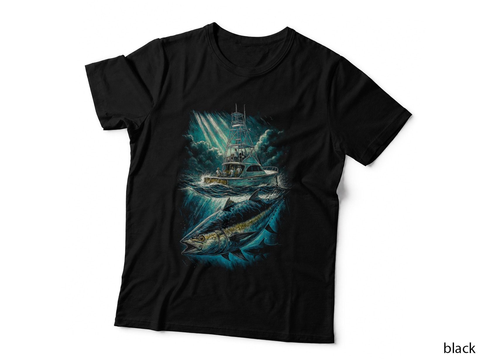 Tuna Fishing T-Shirt, Halftone Tuna Combat Strike Graphic Tee
