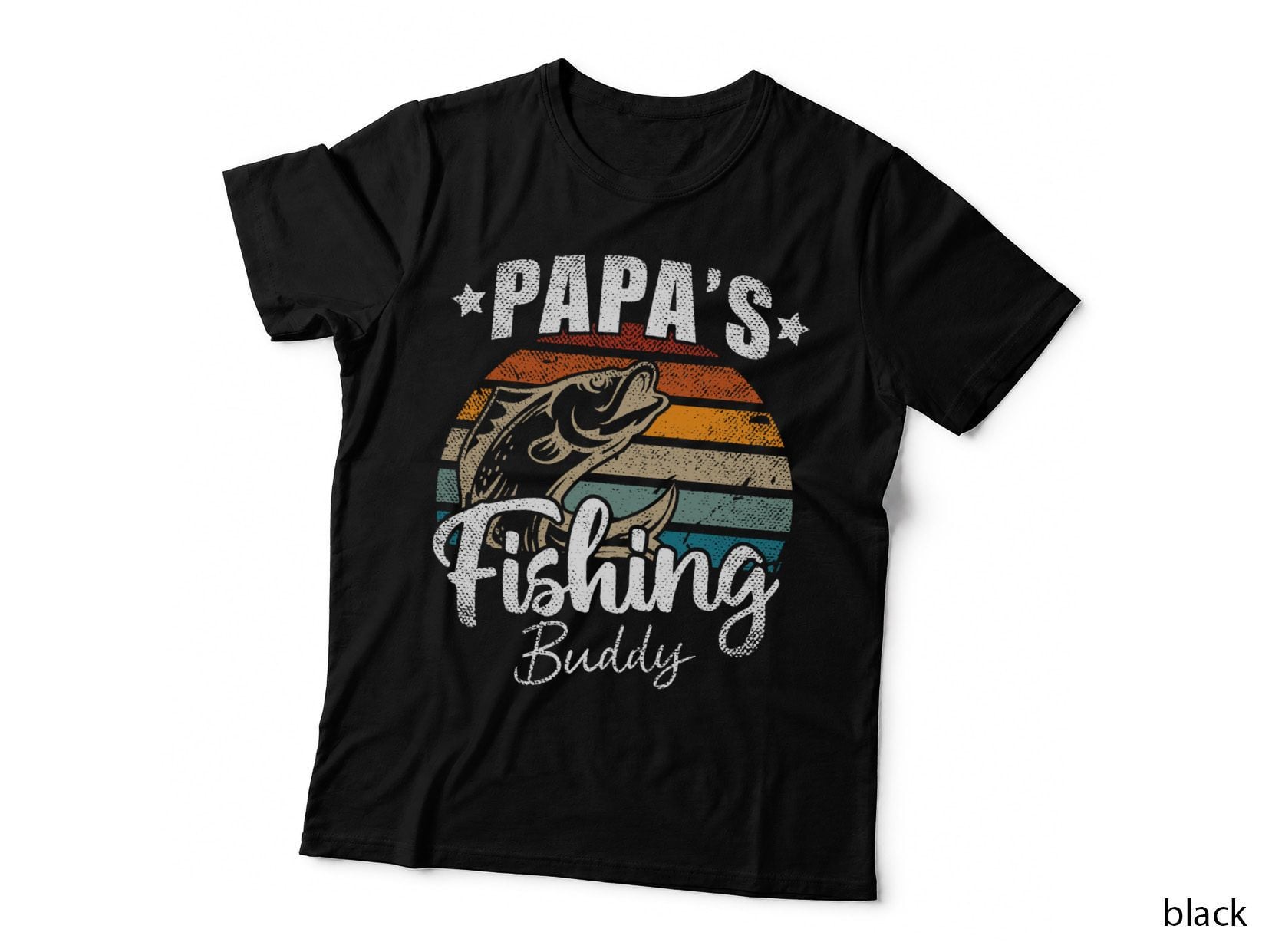 Vintage Papa's Fishing Buddy Kids Funny Retro Sunset Fish T-Shirt