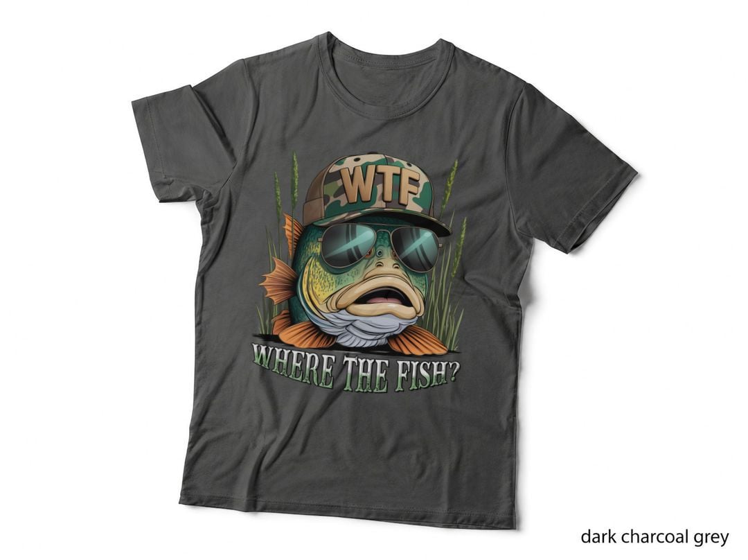 Where the Fish Fishing T-Shirt, Fish Wearing Sunglasses and Hat Graphic Tee
